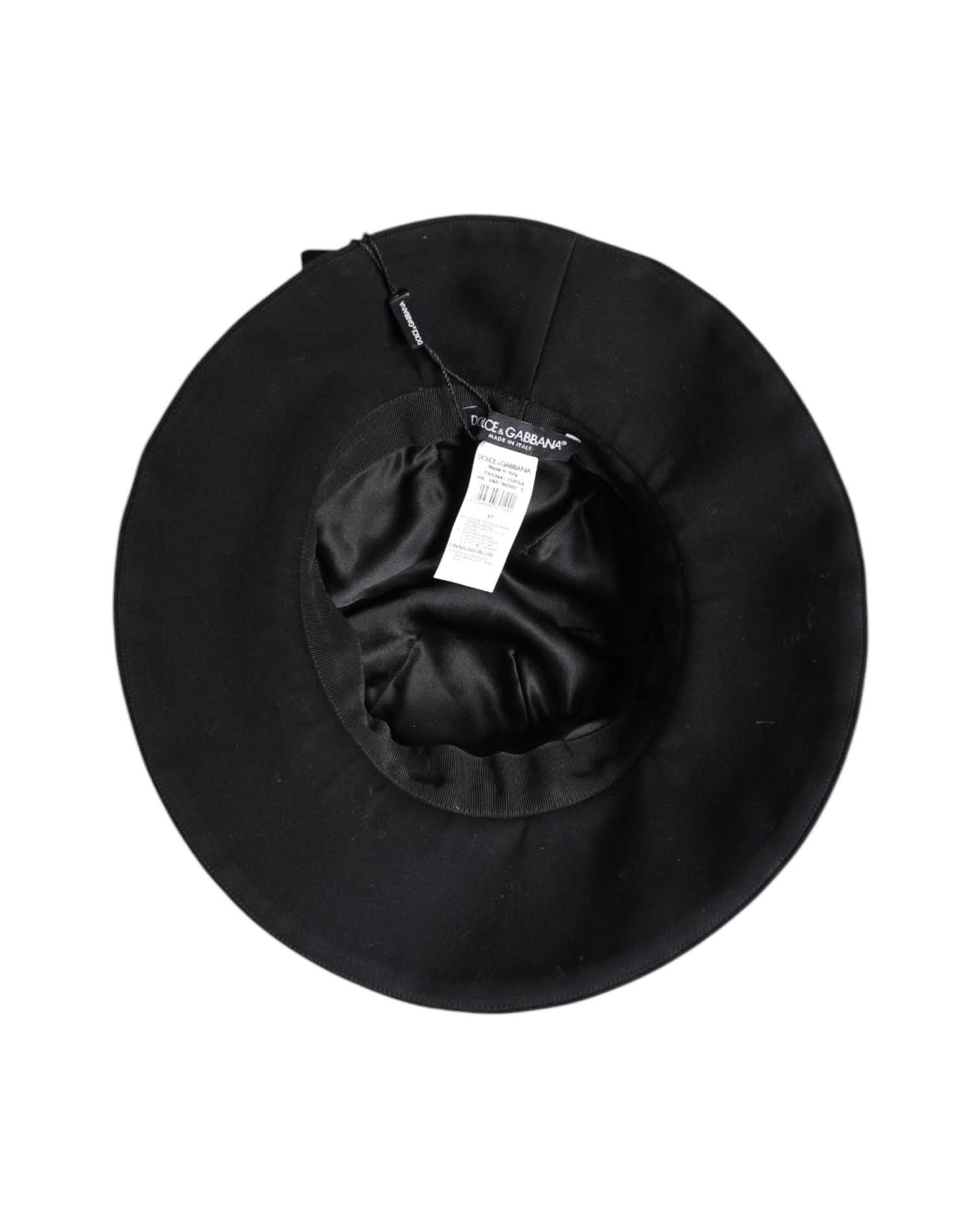 Dolce & Gabbana Black Cotton Wide Brim Bucket Hat Hats