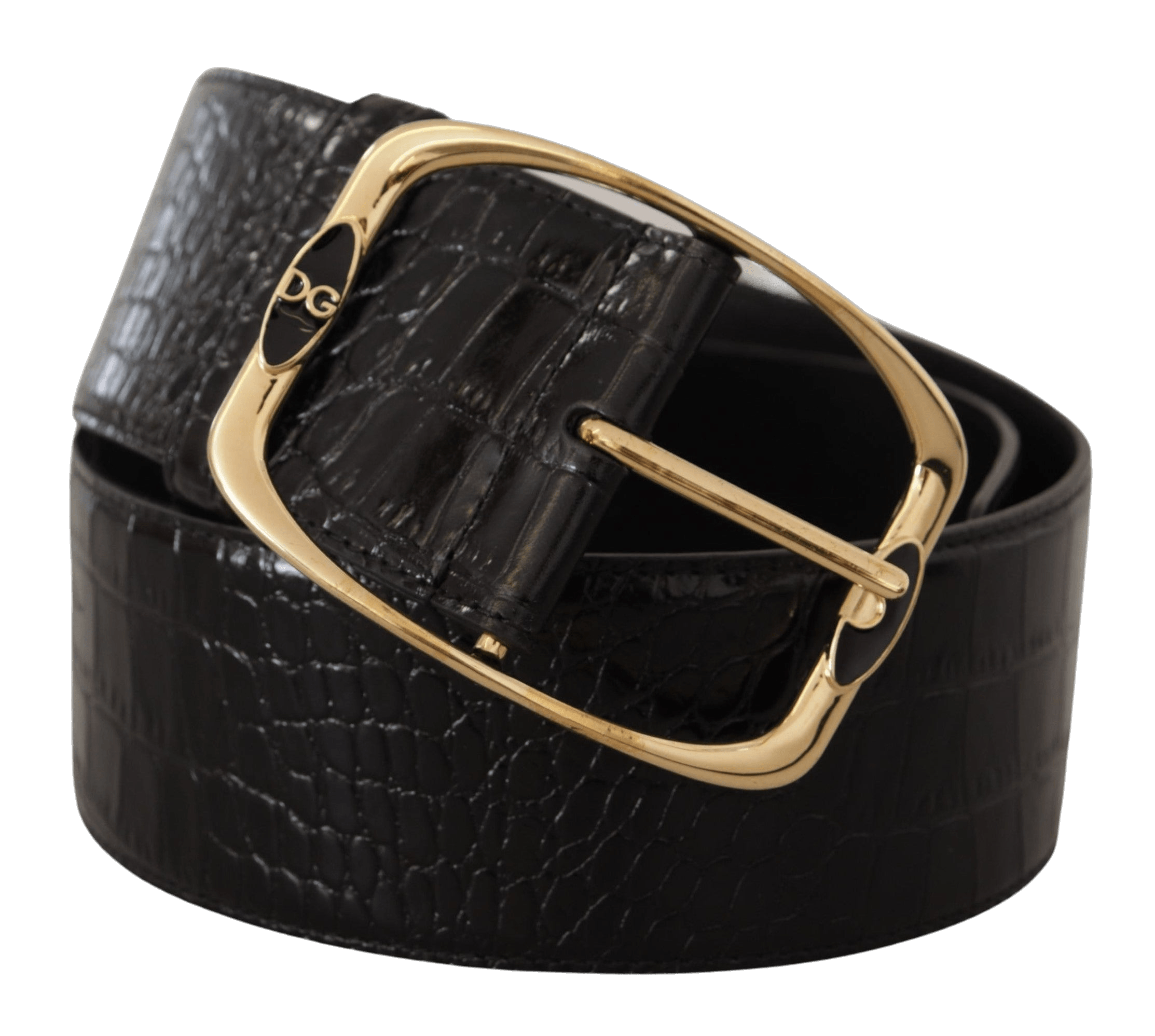 Dolce & Gabbana Black Crocodile Print Gold Metal Dg Logo Buckle Belt Glam Steals