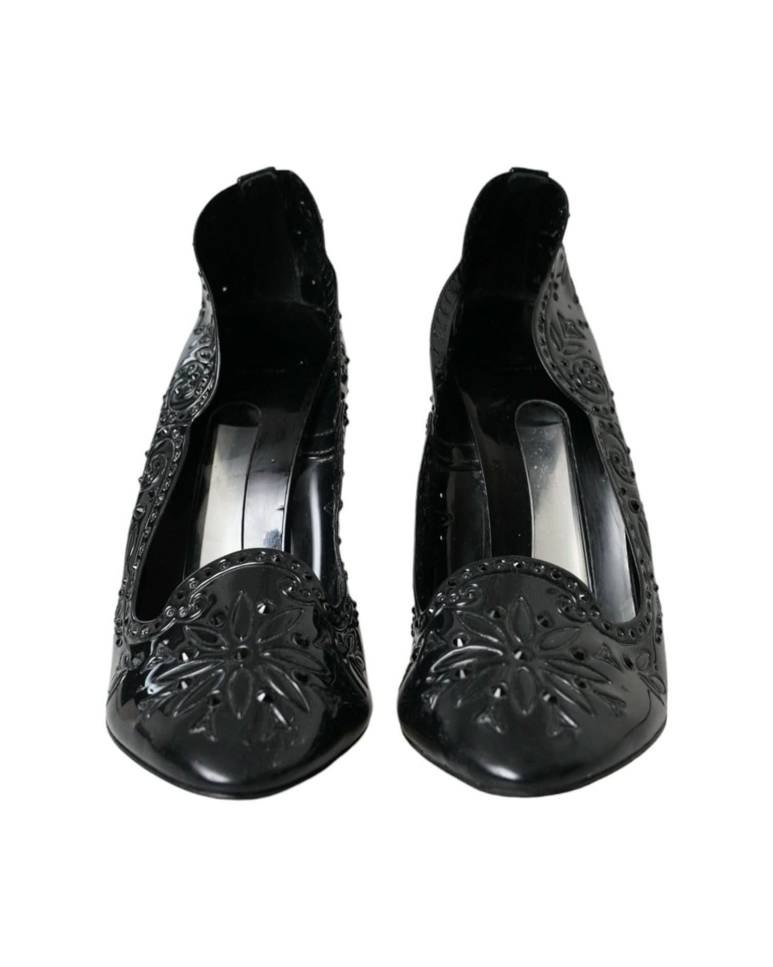 Dolce & Gabbana Black Crystal Cinderella Heels Pumps Shoes Heels