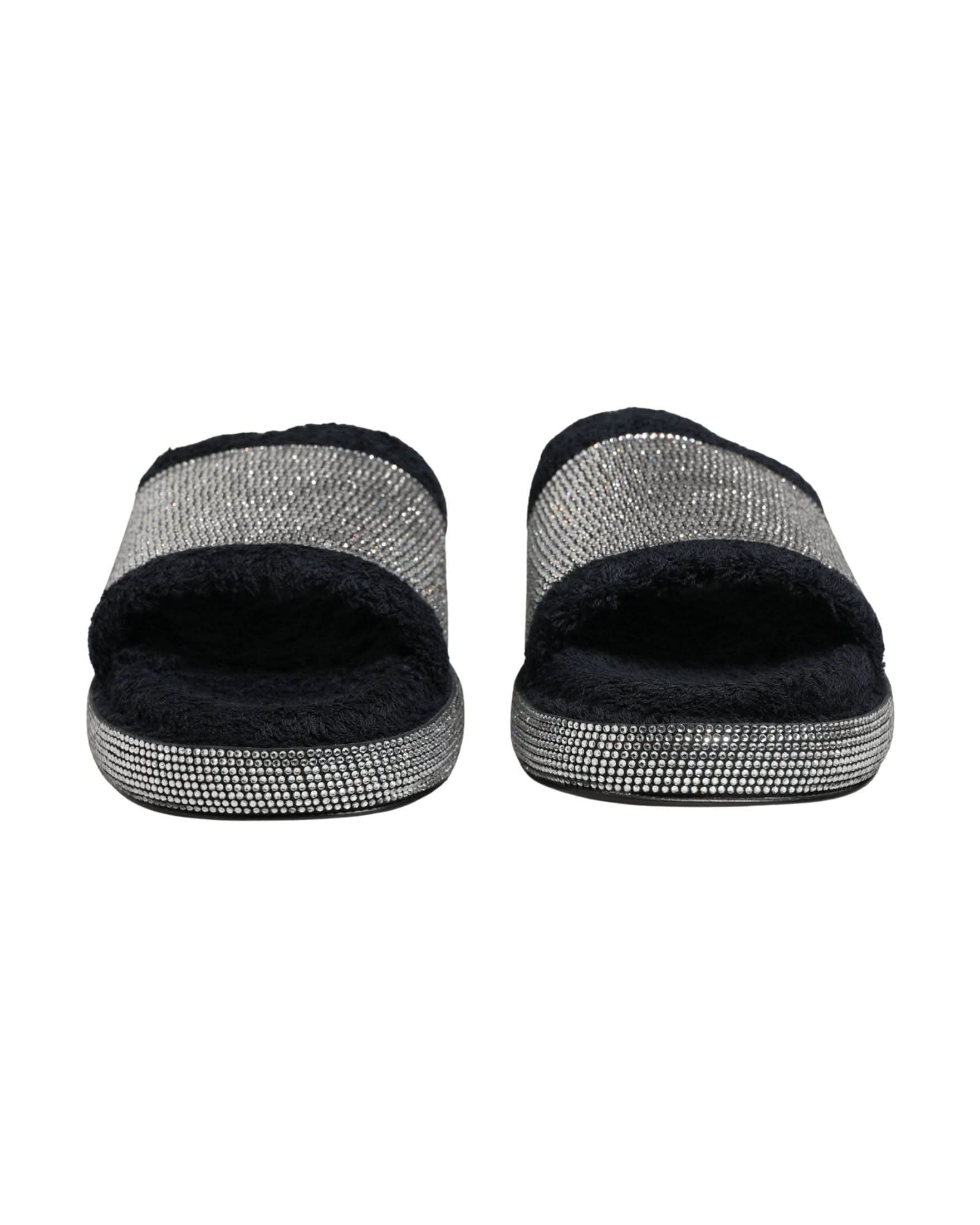 Dolce & Gabbana Black Crystal Embellished Platform Slides Shoes