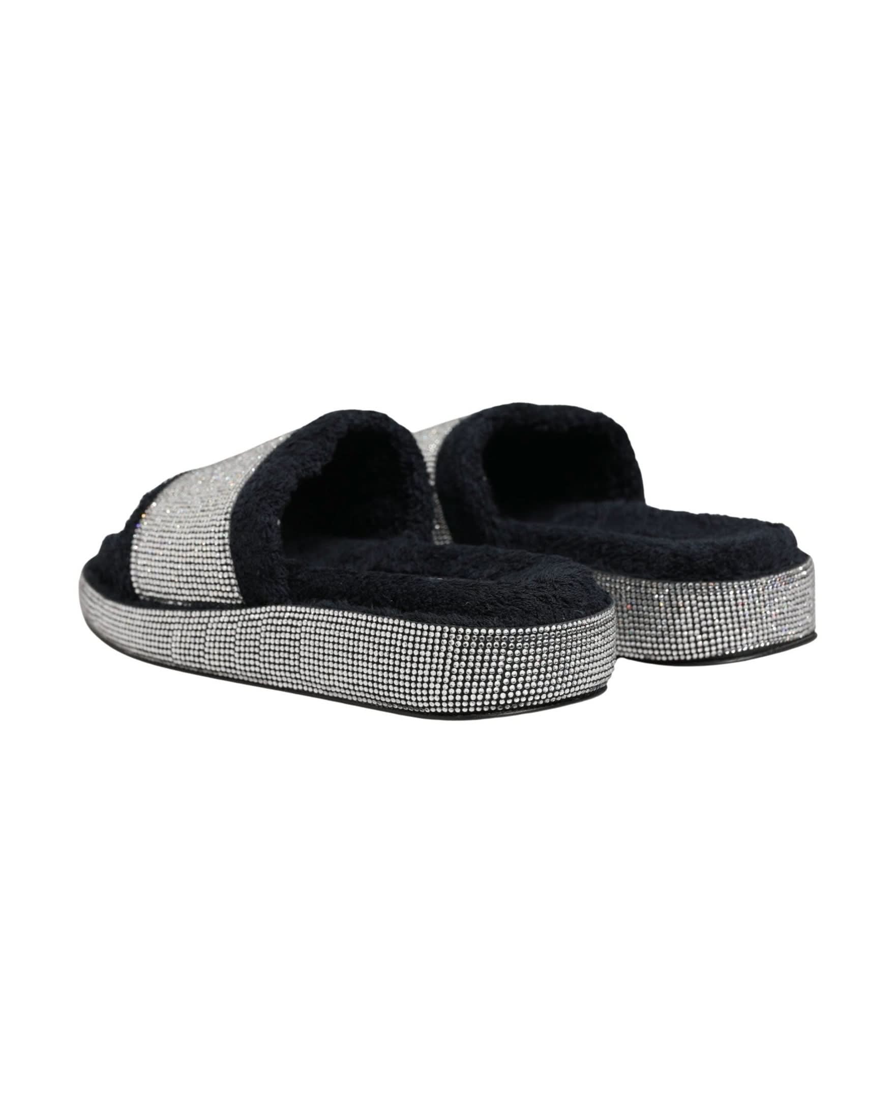 Dolce & Gabbana Black Crystal Embellished Platform Slides Shoes