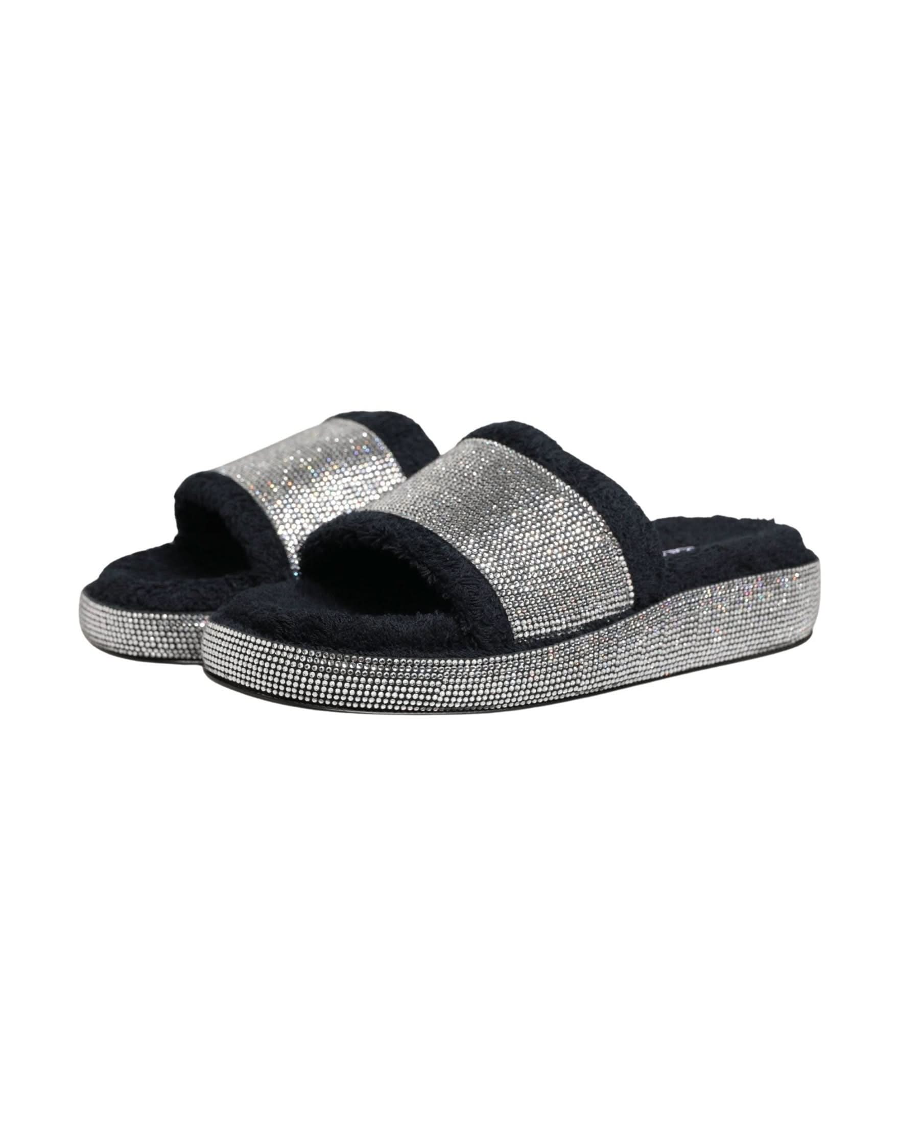 Dolce & Gabbana Black Crystal Embellished Platform Slides Shoes