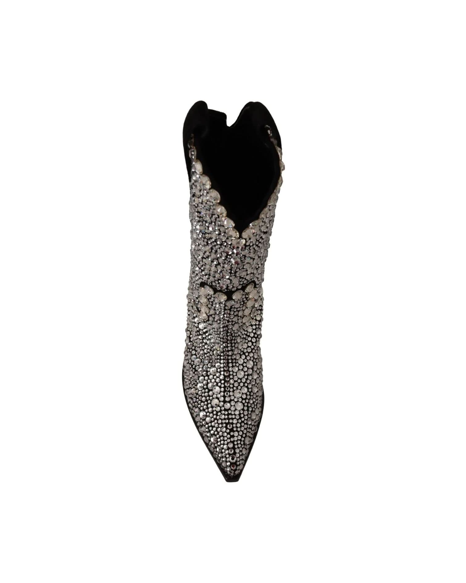 Dolce & Gabbana Black Crystal-Embellished Suede Boots Boots