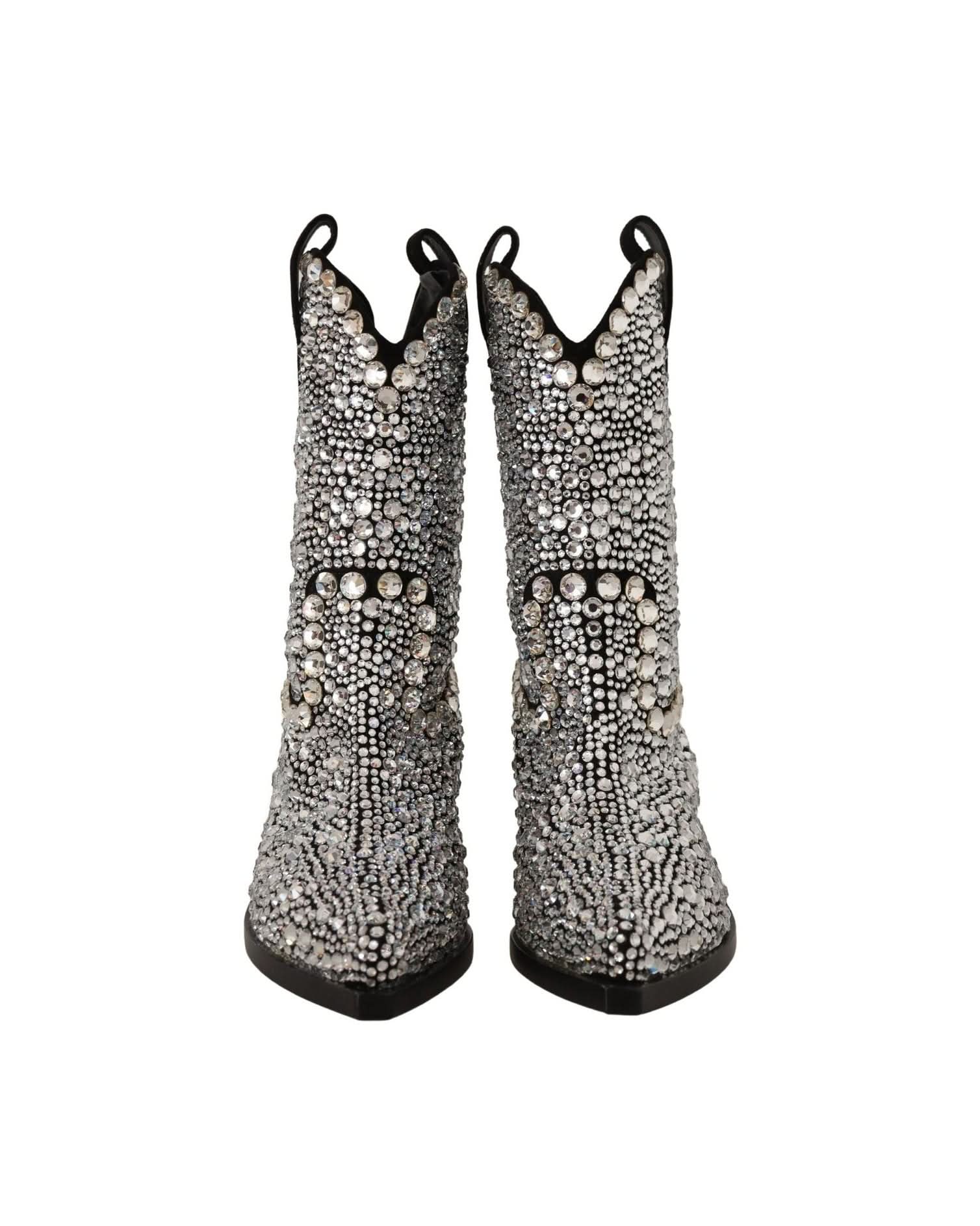 Dolce & Gabbana Black Crystal-Embellished Suede Boots Boots