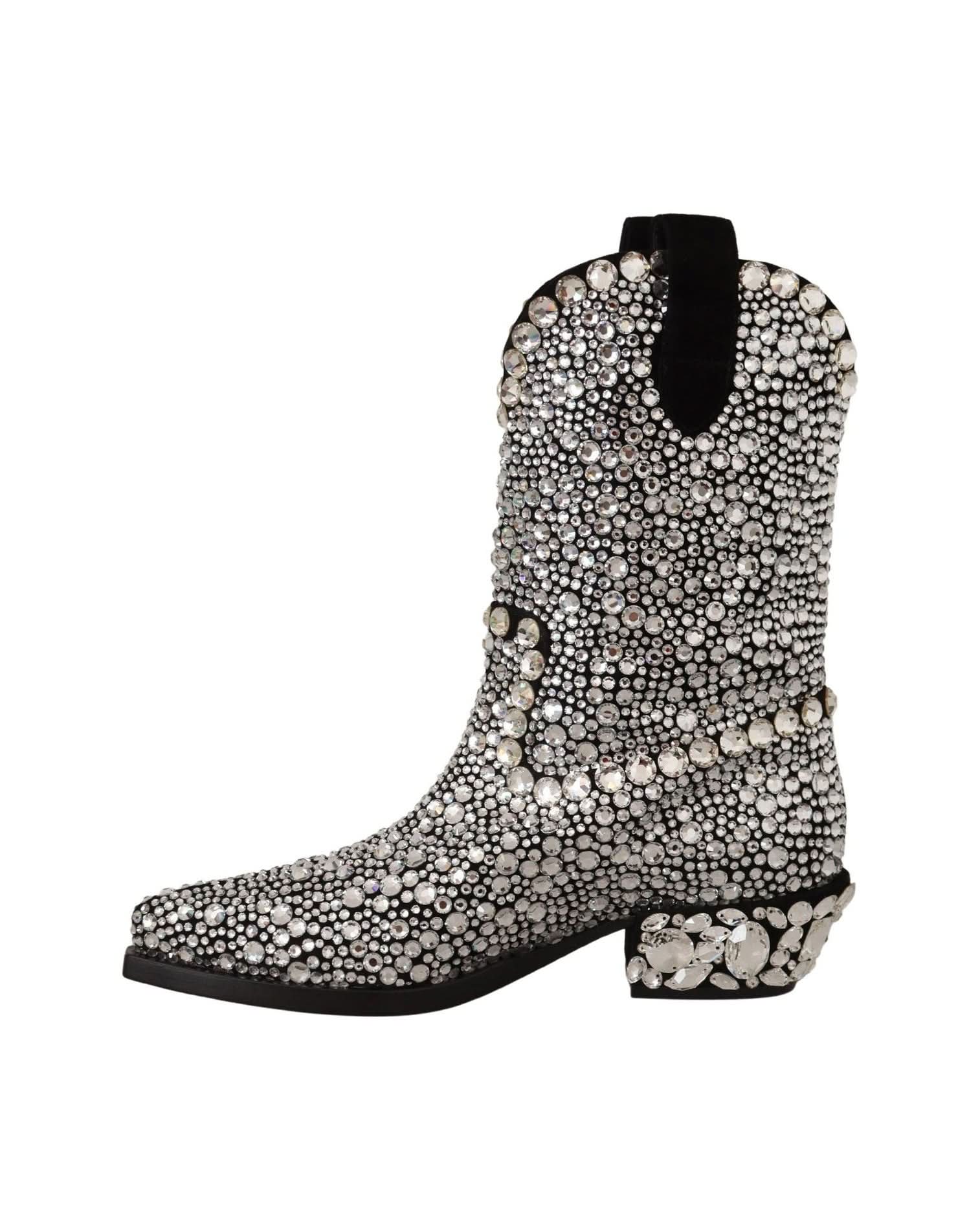Dolce & Gabbana Black Crystal-Embellished Suede Boots Boots