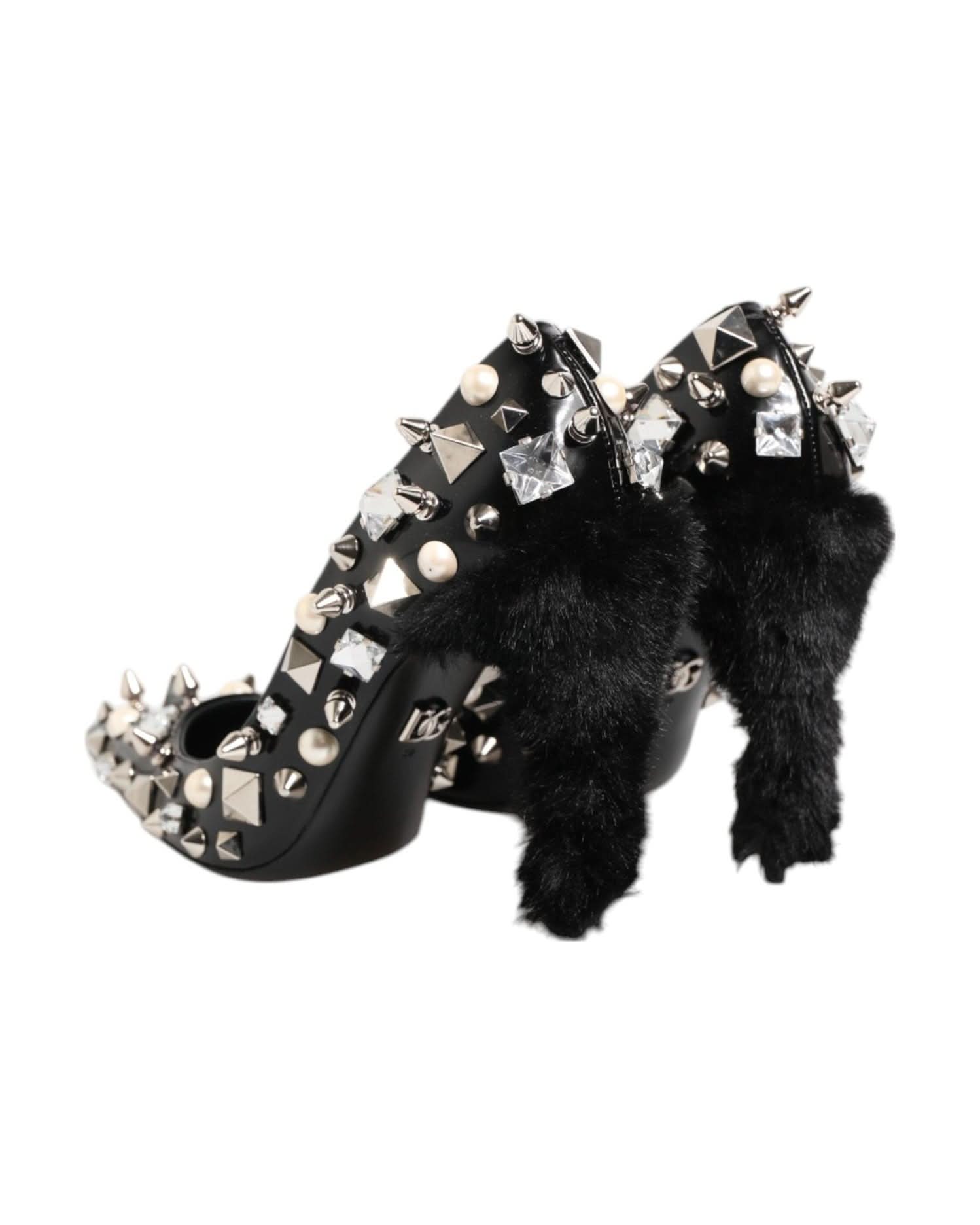 Dolce & Gabbana Black Crystals Studs Stiletto Pumps Shoes Heels