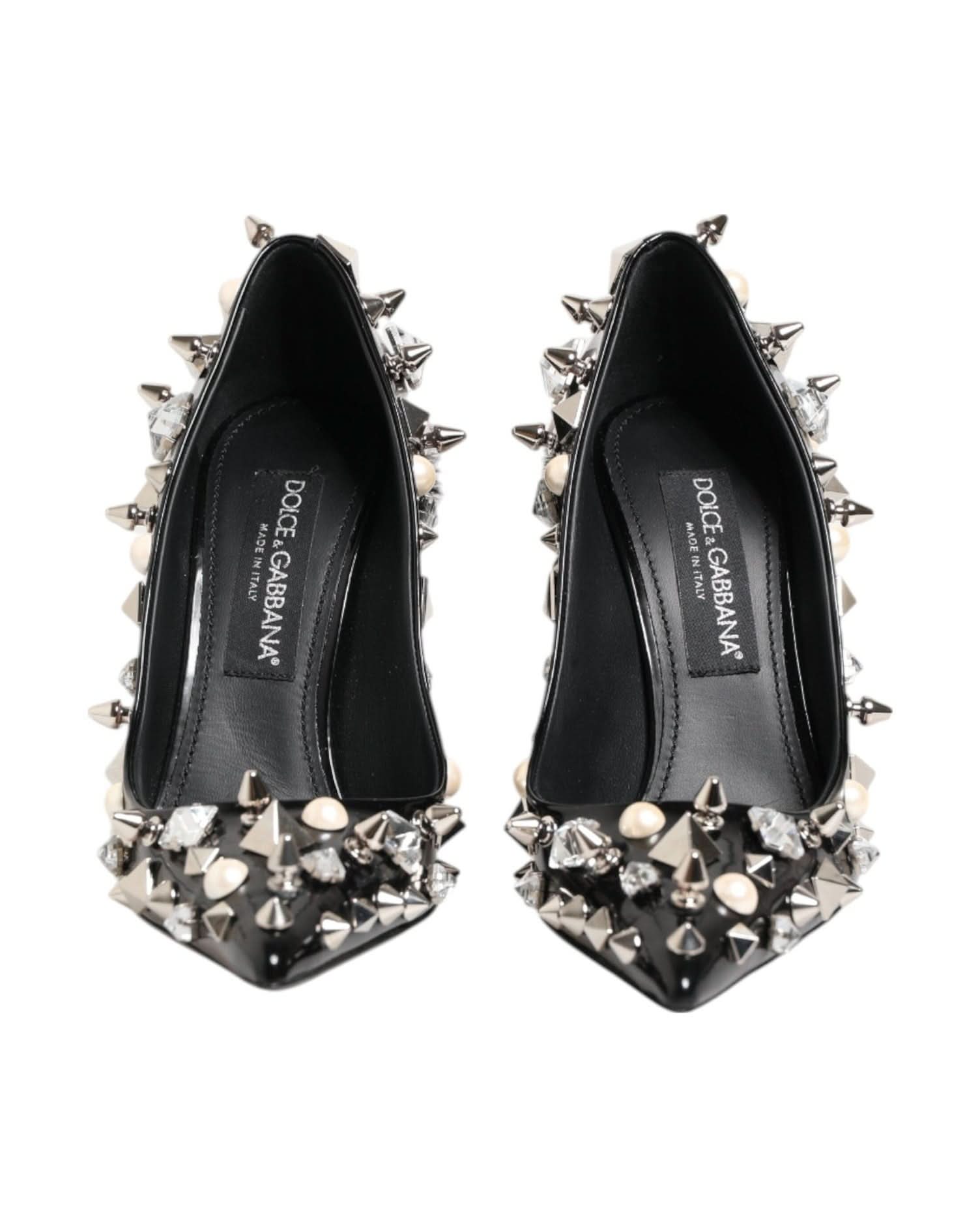 Dolce & Gabbana Black Crystals Studs Stiletto Pumps Shoes Heels