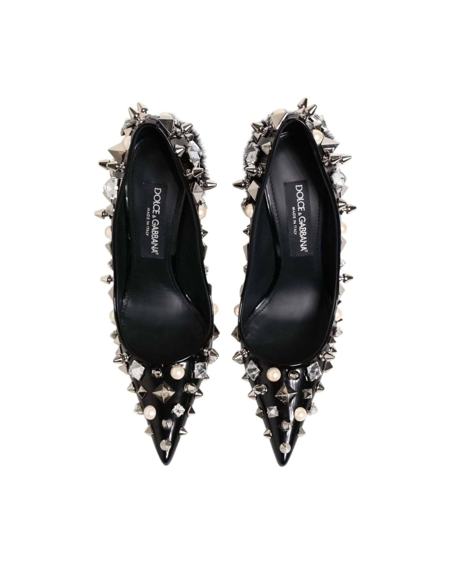 Dolce & Gabbana Black Crystals Studs Stiletto Pumps Shoes Heels