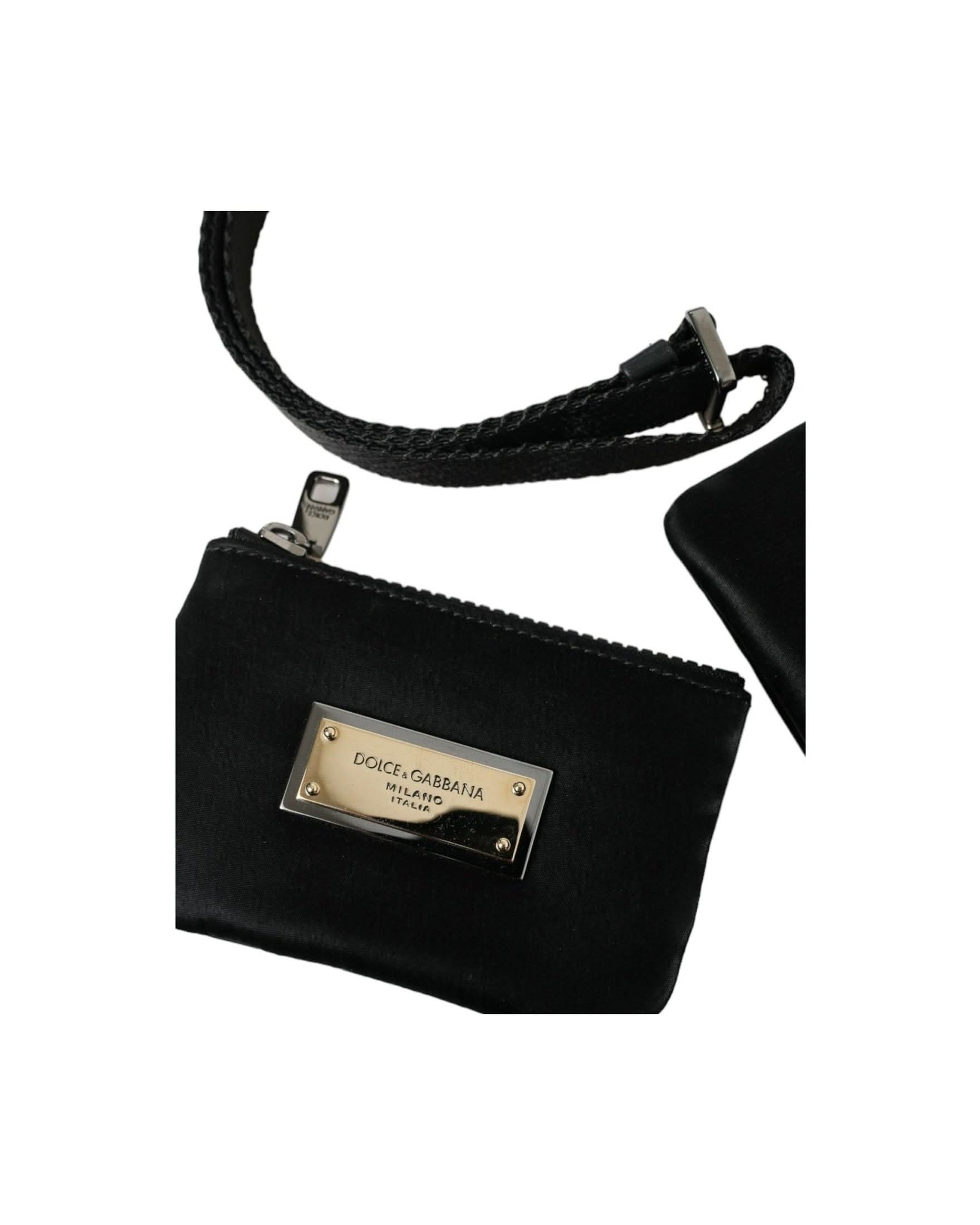 Dolce & Gabbana Black Nylon Leather Pouch With Decorative Details Clutch Bags