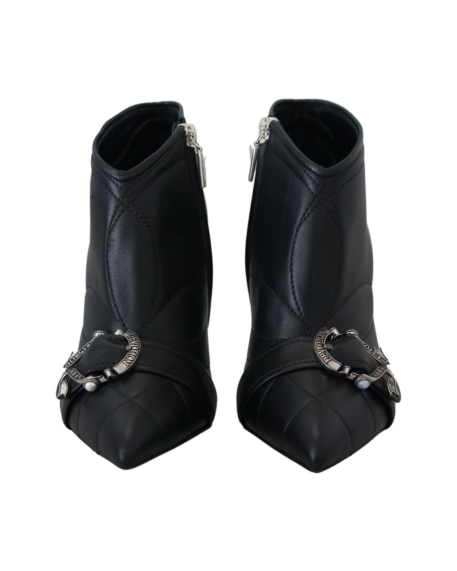 Dolce & Gabbana Black Elegant Quilted Leather Booties Boots