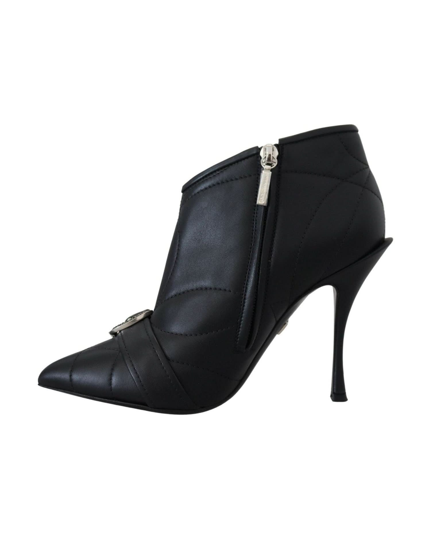 Dolce & Gabbana Black Elegant Quilted Leather Booties Boots