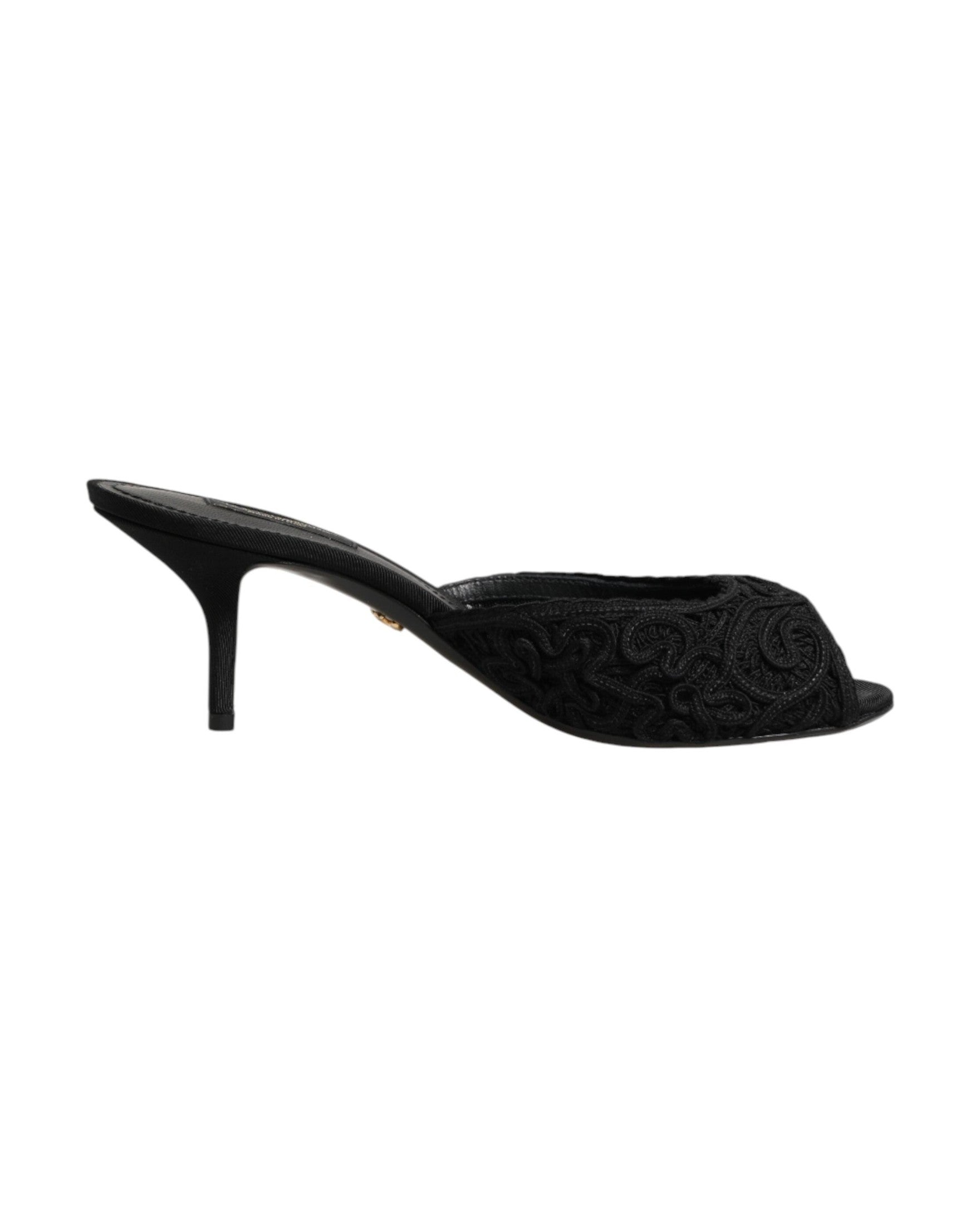 Dolce & Gabbana Black Embroidered Slip On Heels Glam Steals