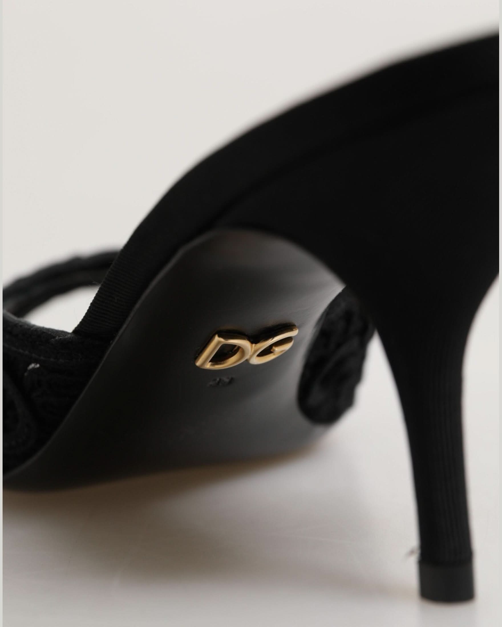 Dolce & Gabbana Black Embroidered Slip On Heels Heels
