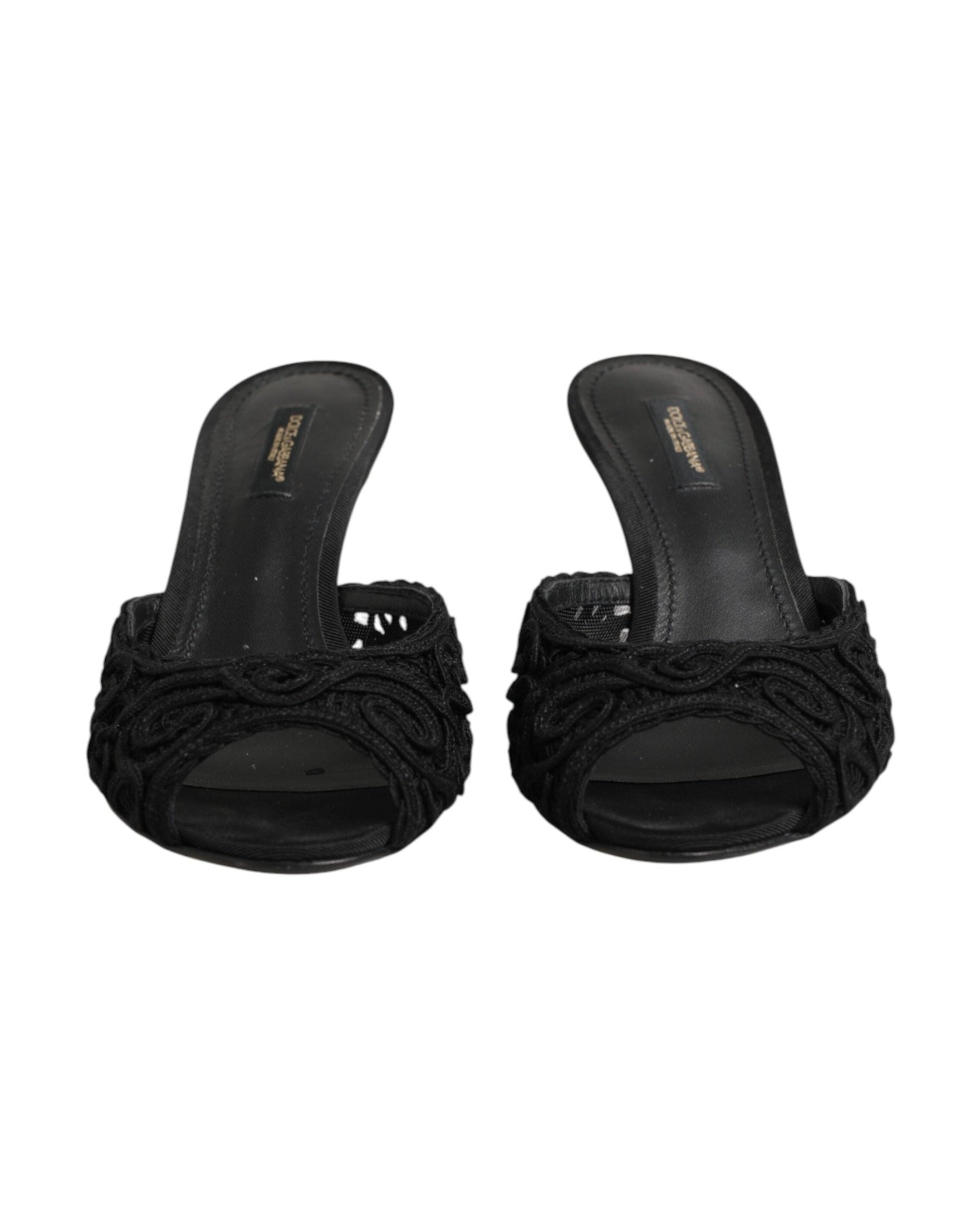 Dolce & Gabbana Black Embroidered Slip On Heels Glam Steals