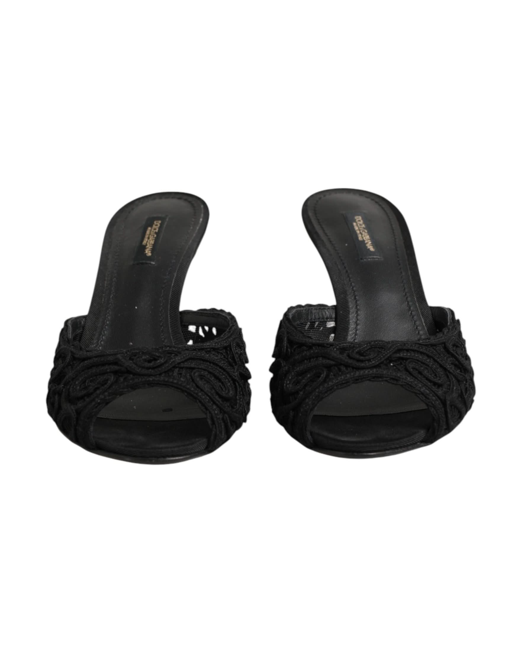 Dolce & Gabbana Black Embroidered Slip On Heels Heels