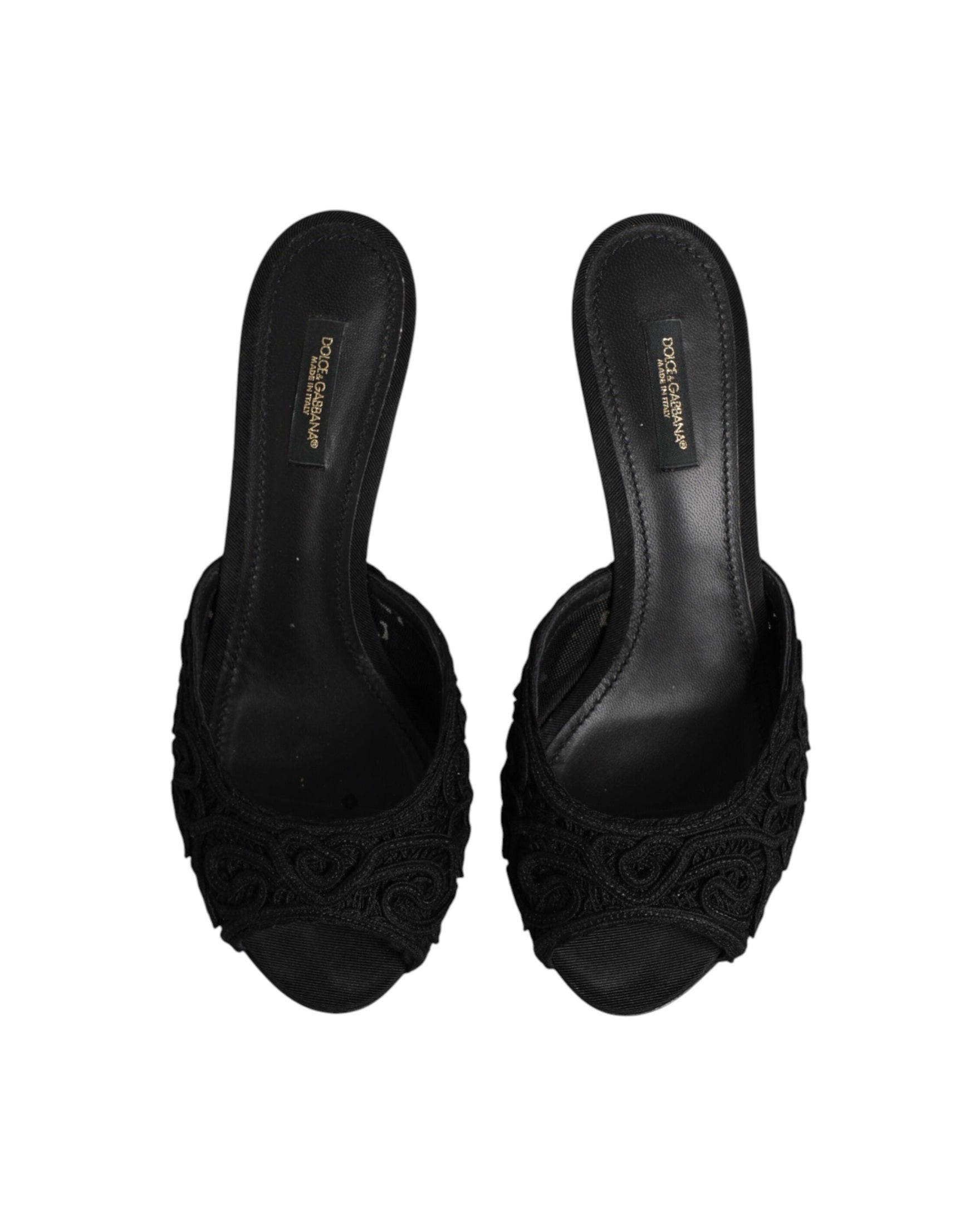 Dolce & Gabbana Black Embroidered Slip On Heels Glam Steals