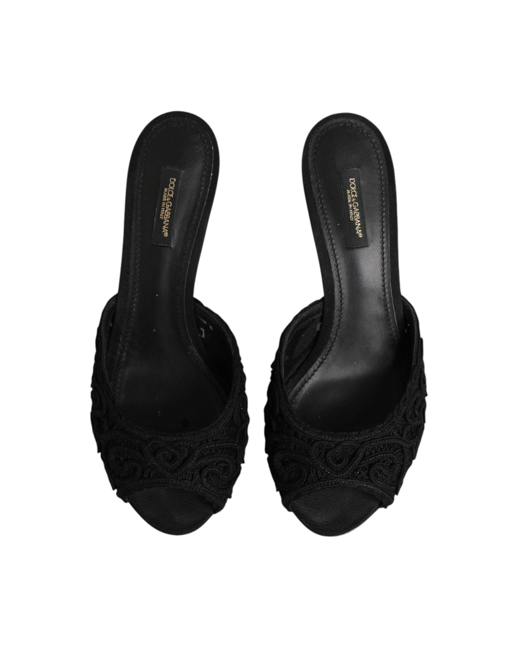 Dolce & Gabbana Black Embroidered Slip On Heels Heels