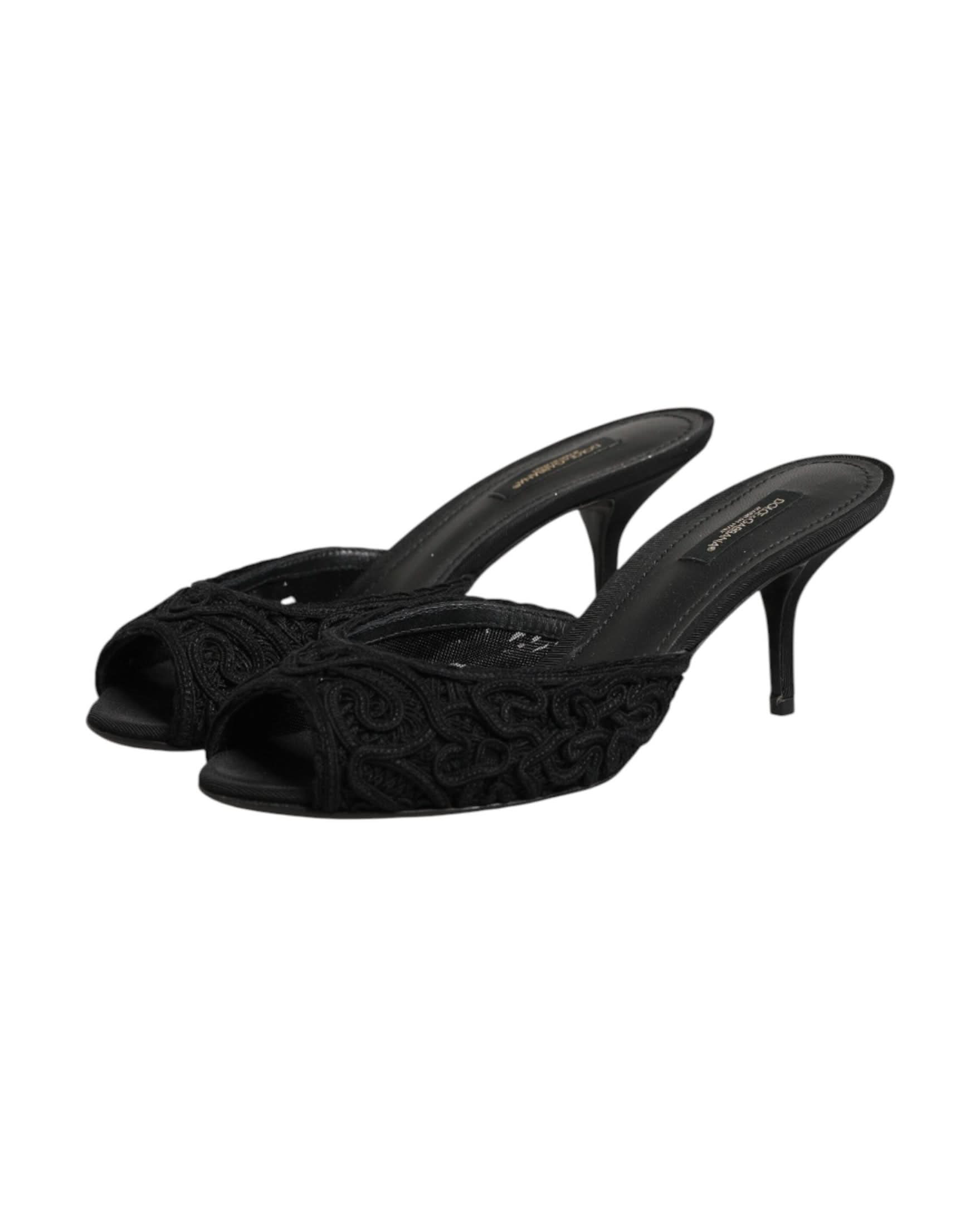 Dolce & Gabbana Black Embroidered Slip On Heels Heels