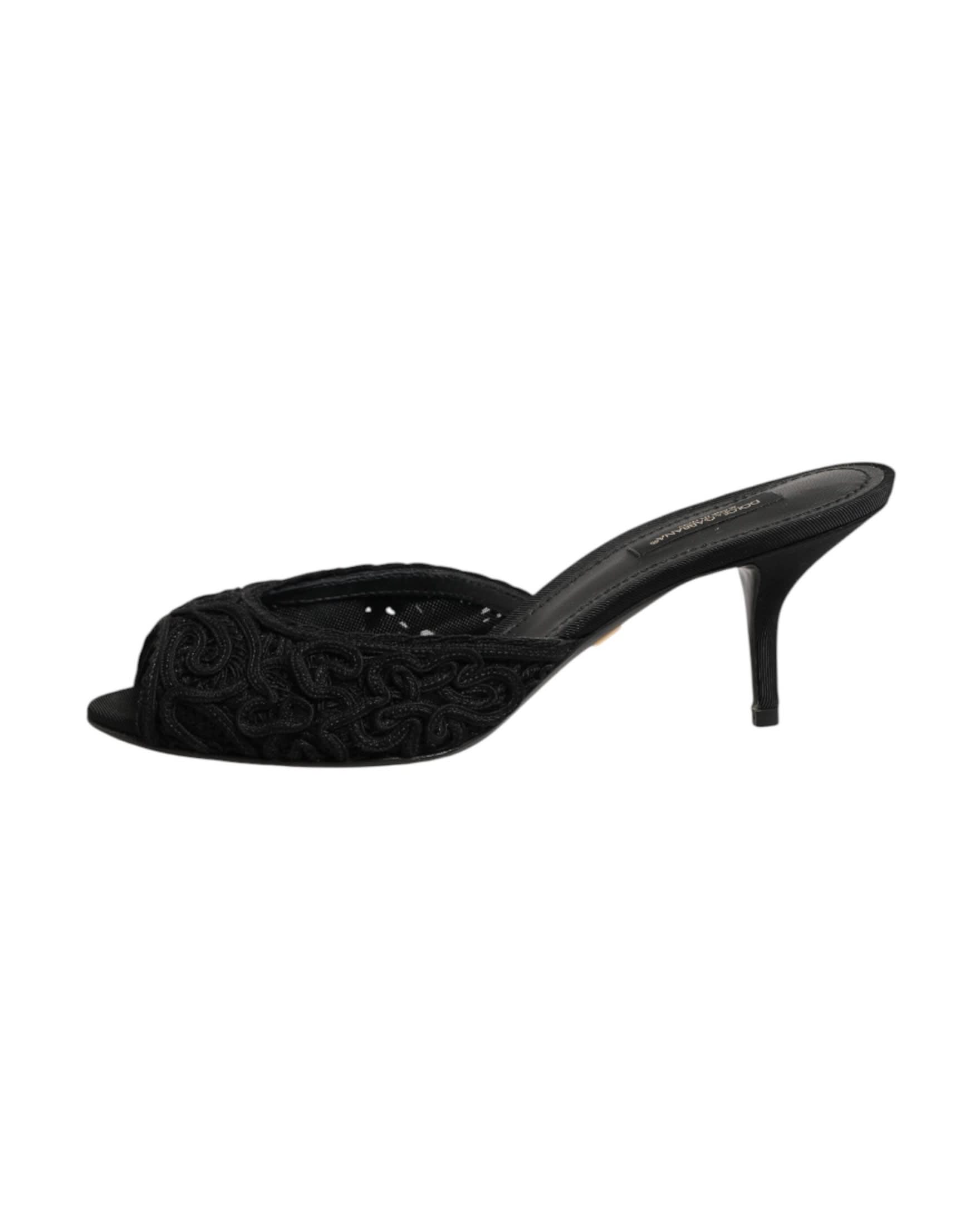 Dolce & Gabbana Black Embroidered Slip On Heels Heels