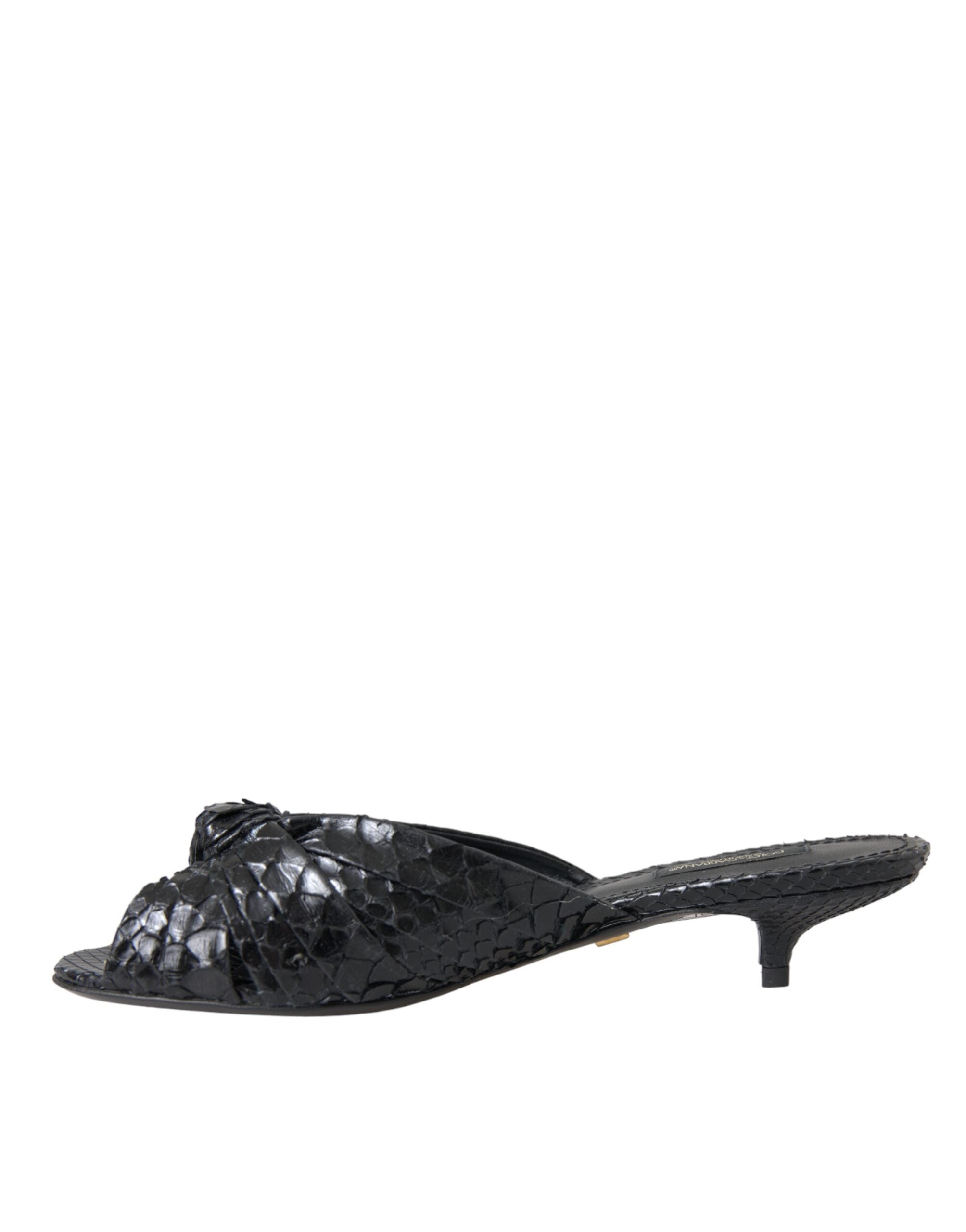 Dolce & Gabbana Black Exotic Leather Heels Slides Shoes Glam Steals