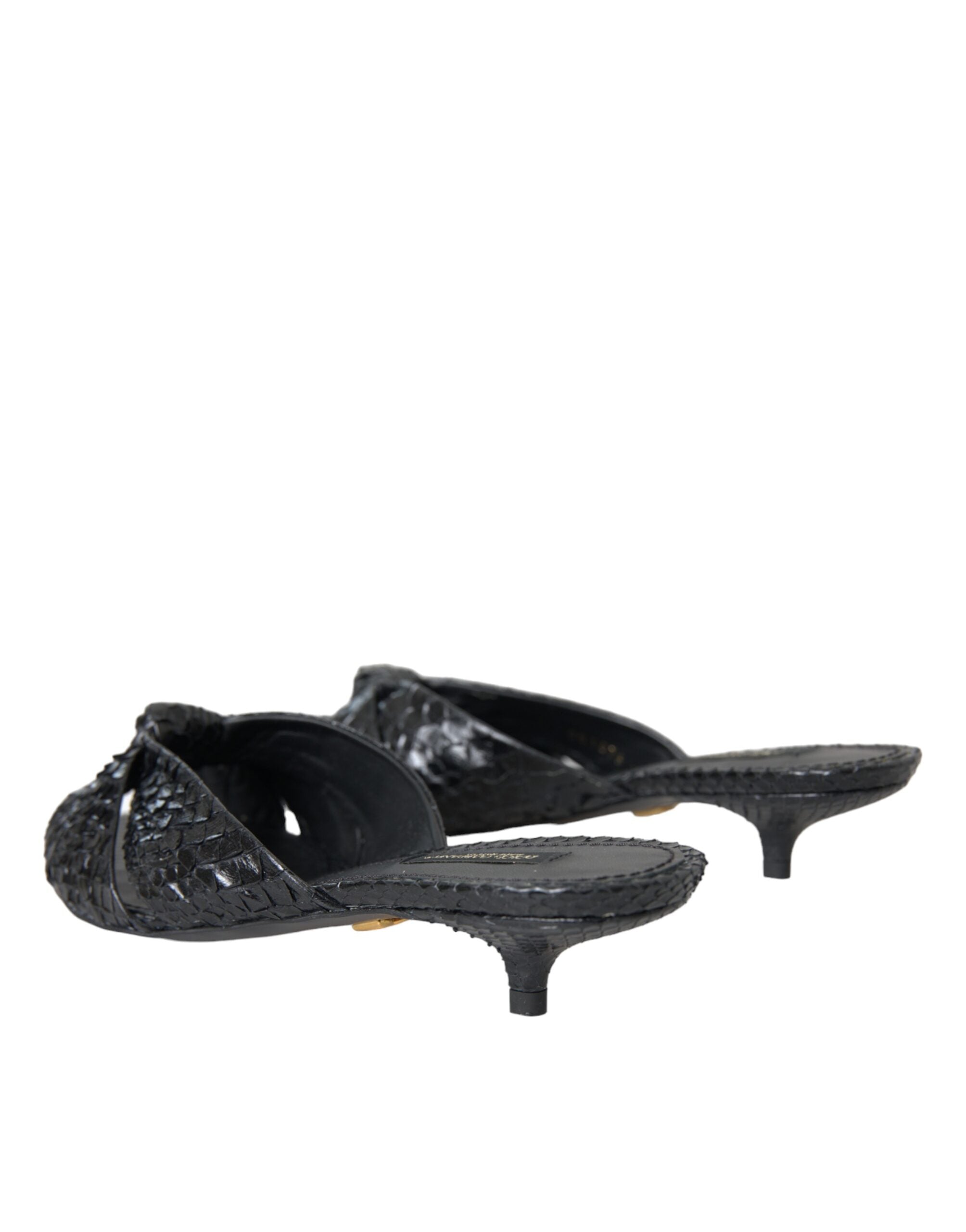 Dolce & Gabbana Black Exotic Leather Heels Slides Shoes Glam Steals