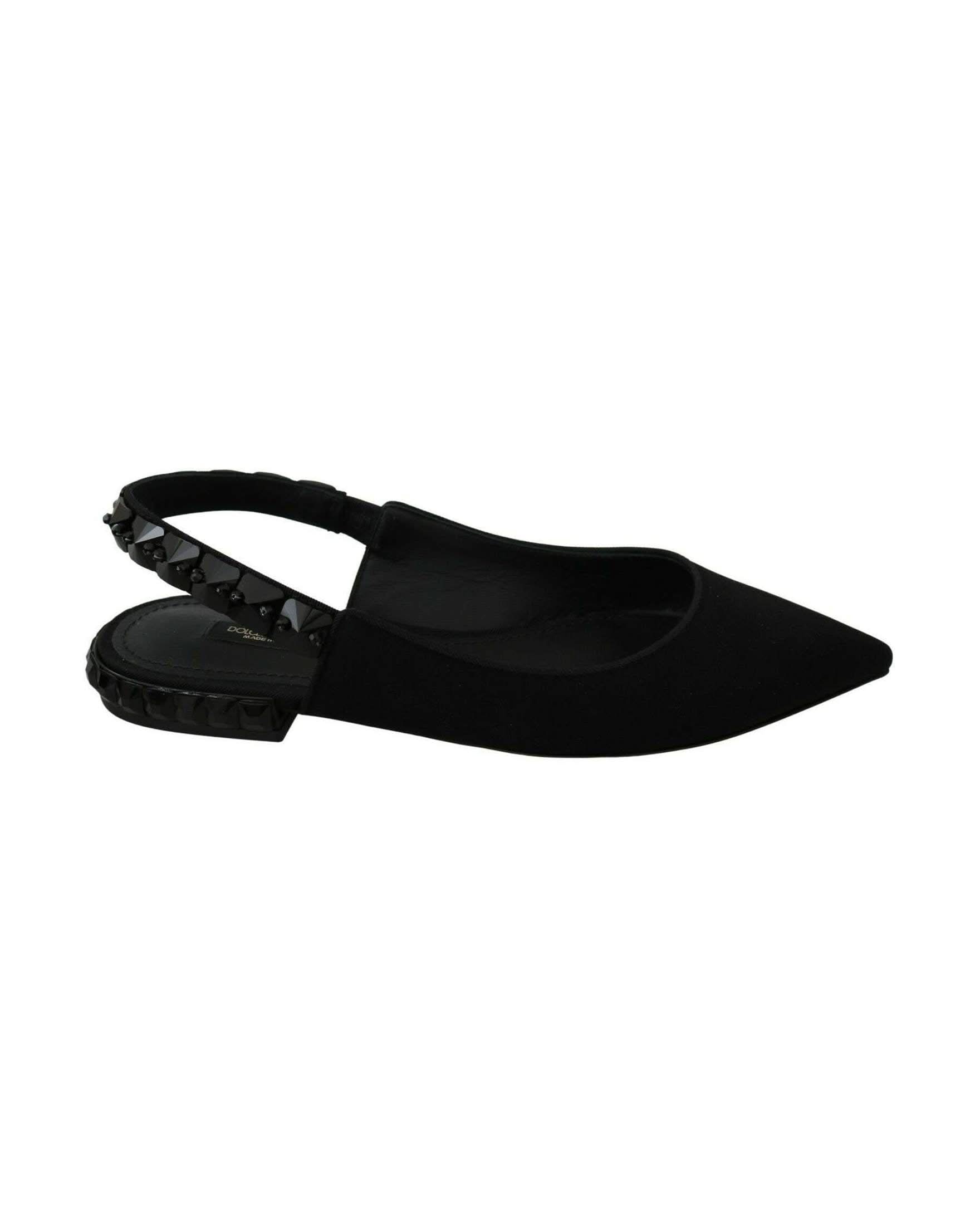 Dolce & Gabbana Black Flats Slingback Charmeuse Shoes Flats