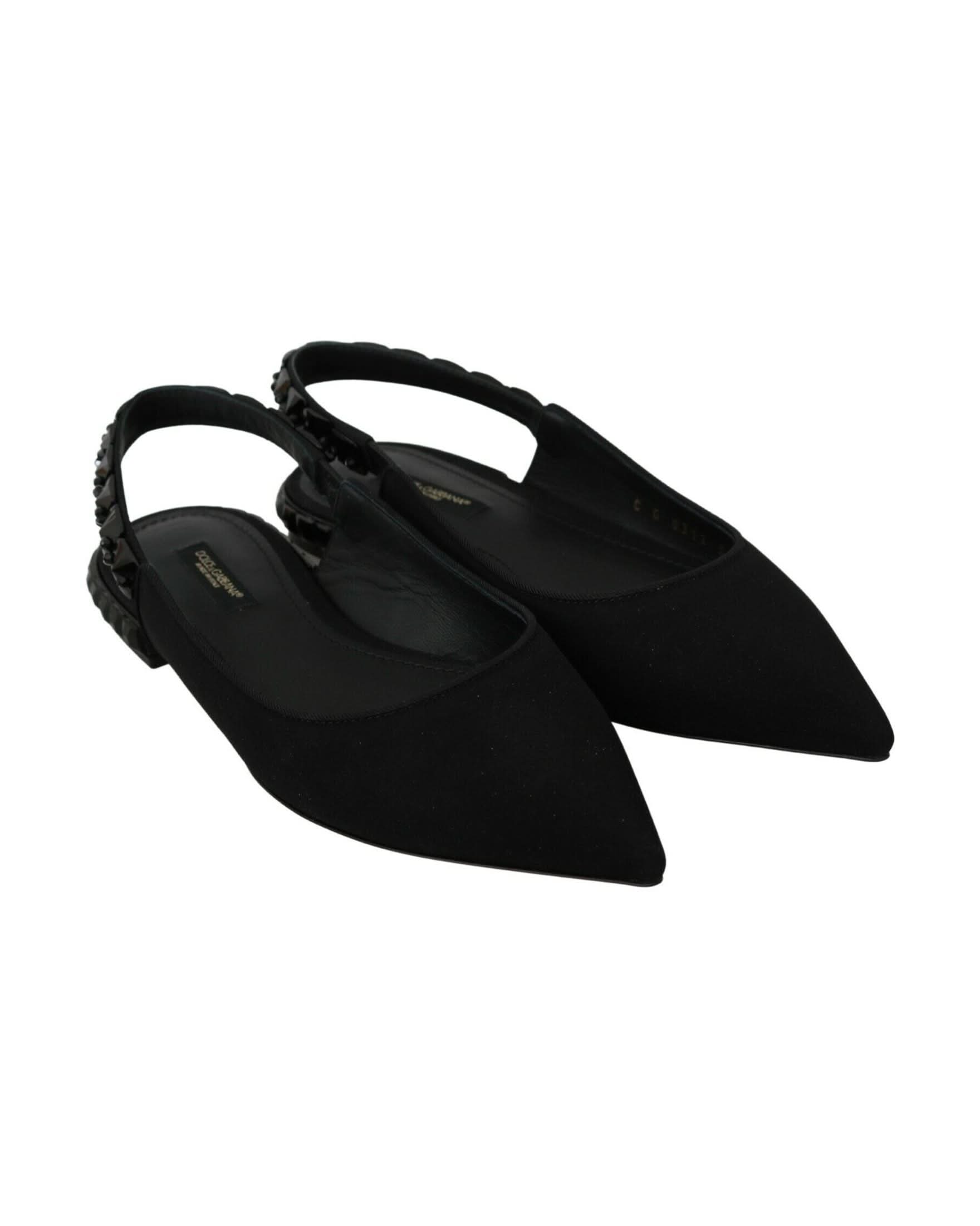 Dolce & Gabbana Black Flats Slingback Charmeuse Shoes Flats