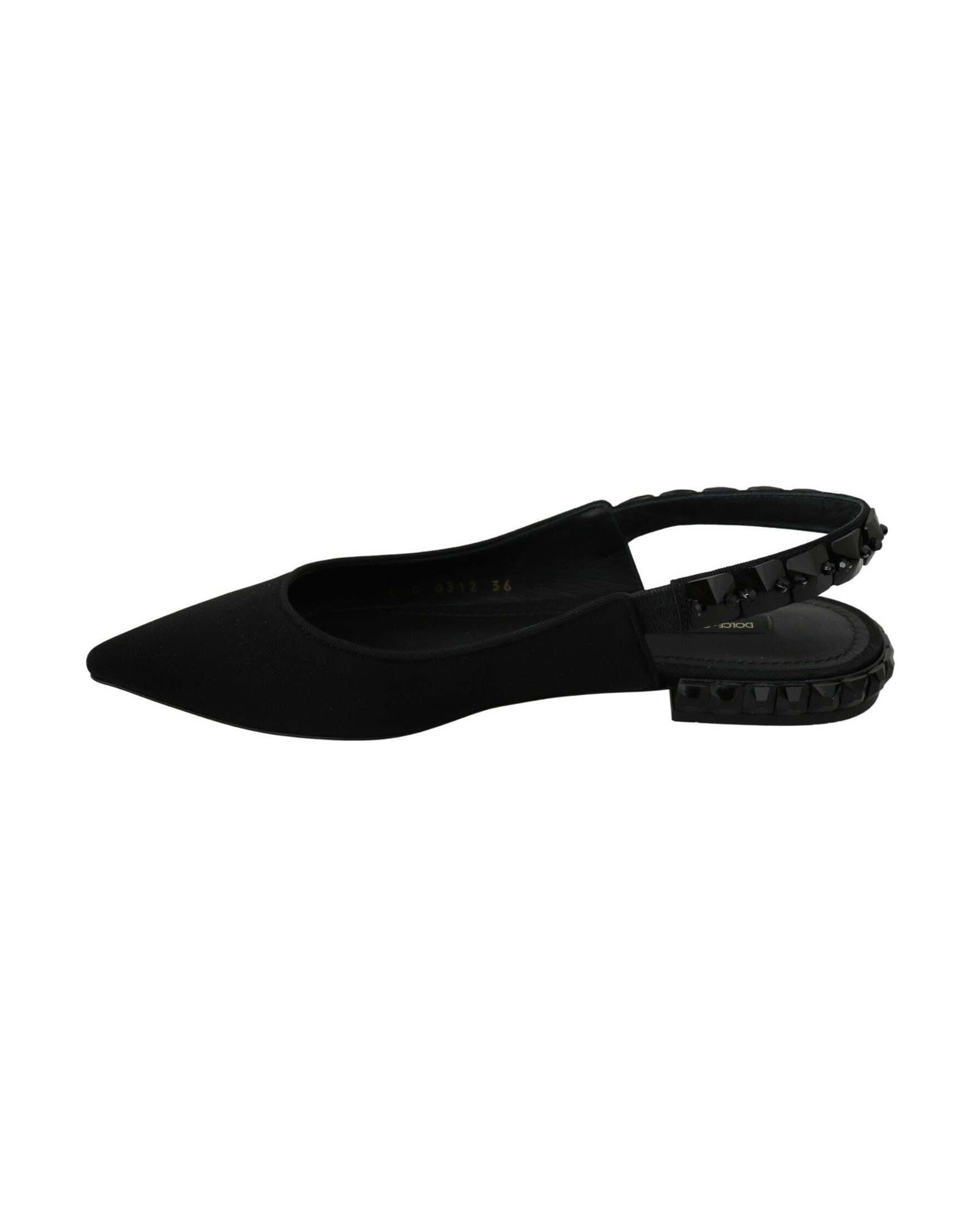 Dolce & Gabbana Black Flats Slingback Charmeuse Shoes Flats