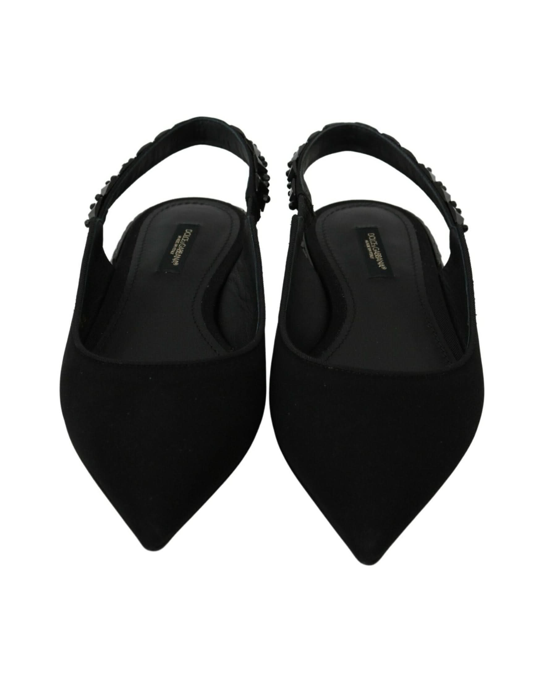Dolce & Gabbana Black Flats Slingback Charmeuse Shoes Flats