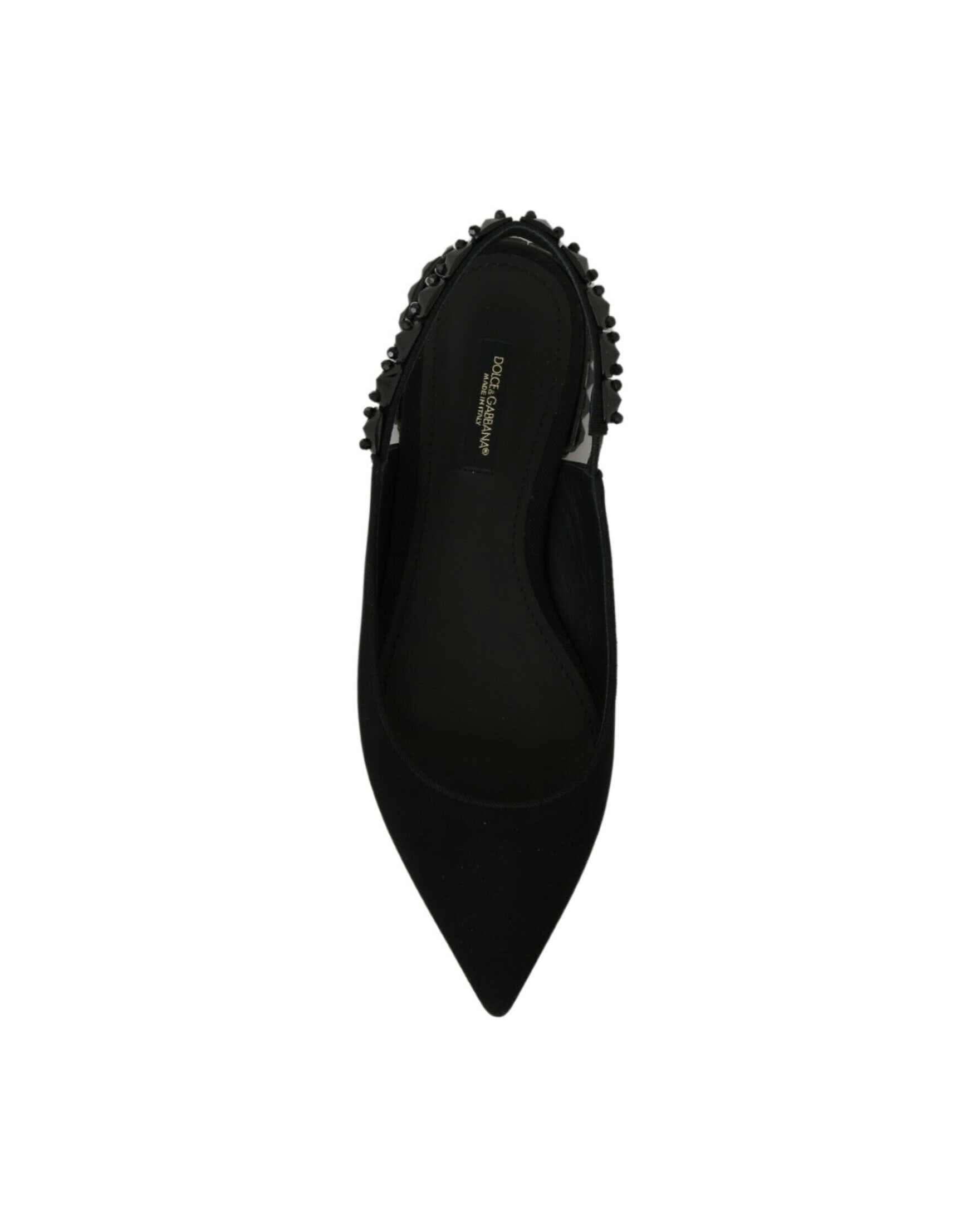 Dolce & Gabbana Black Flats Slingback Charmeuse Shoes Flats