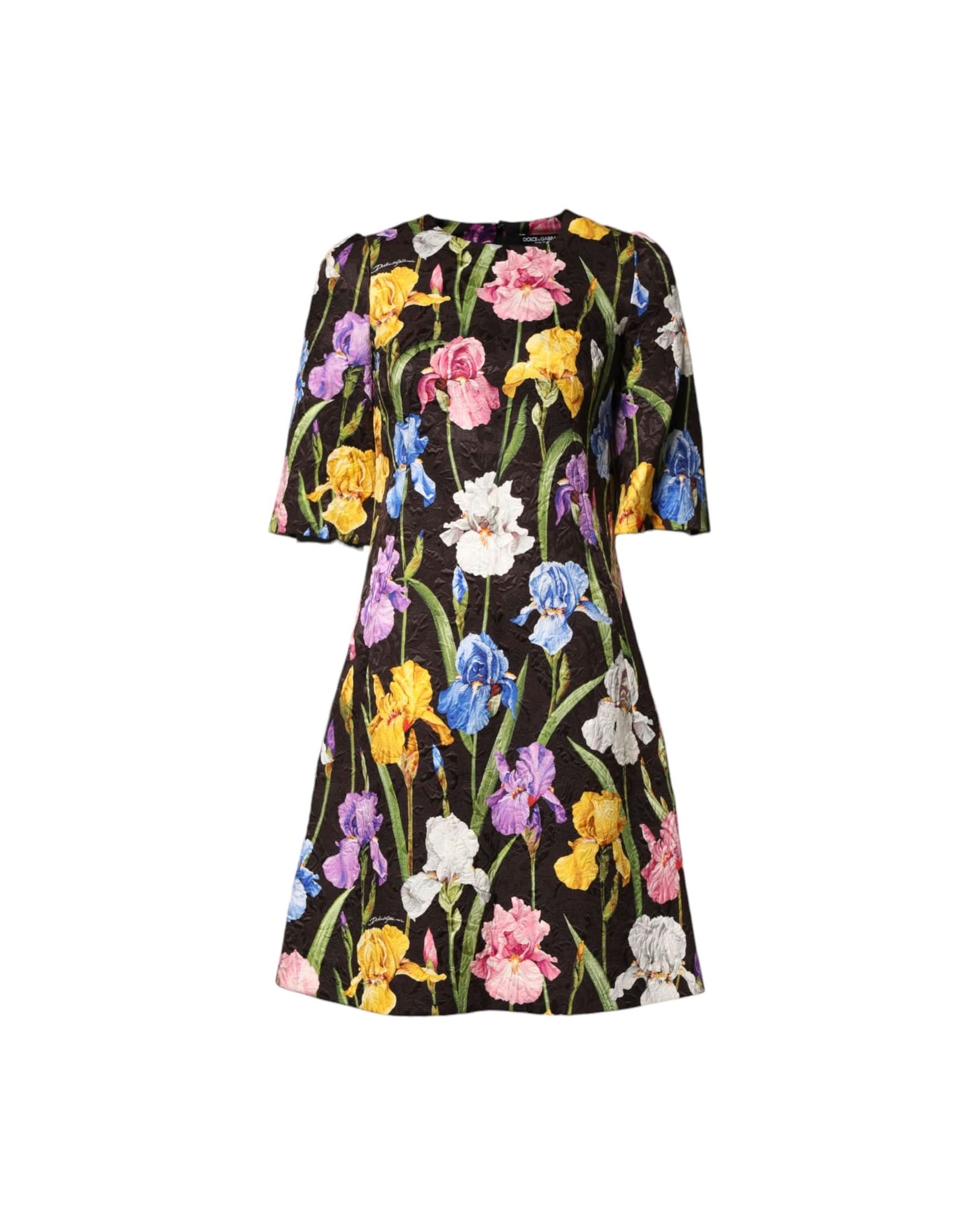 Dolce & Gabbana Black Floral Brocade A Line Mini Dress Dresses