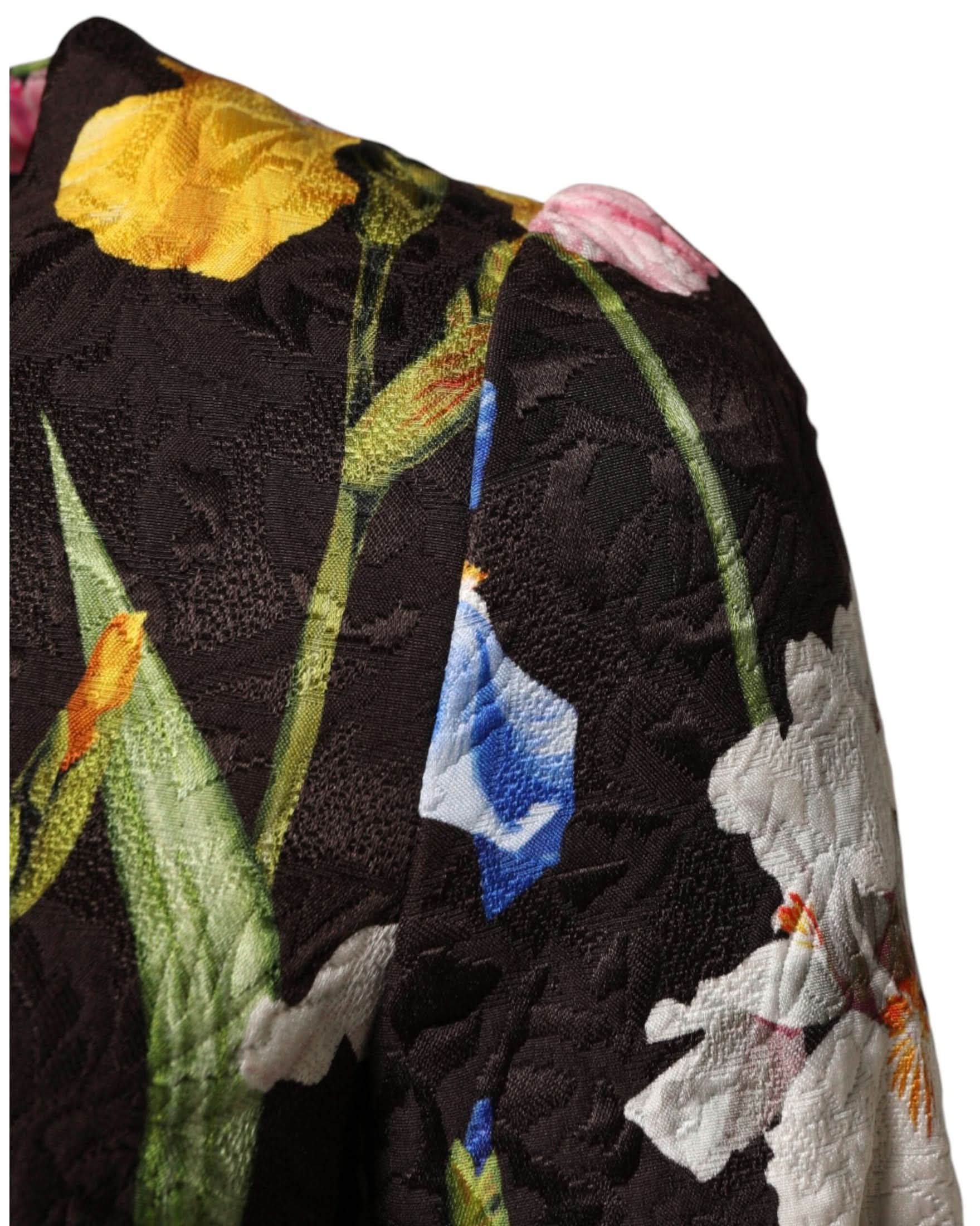 Dolce & Gabbana Black Floral Brocade A Line Mini Dress Dresses