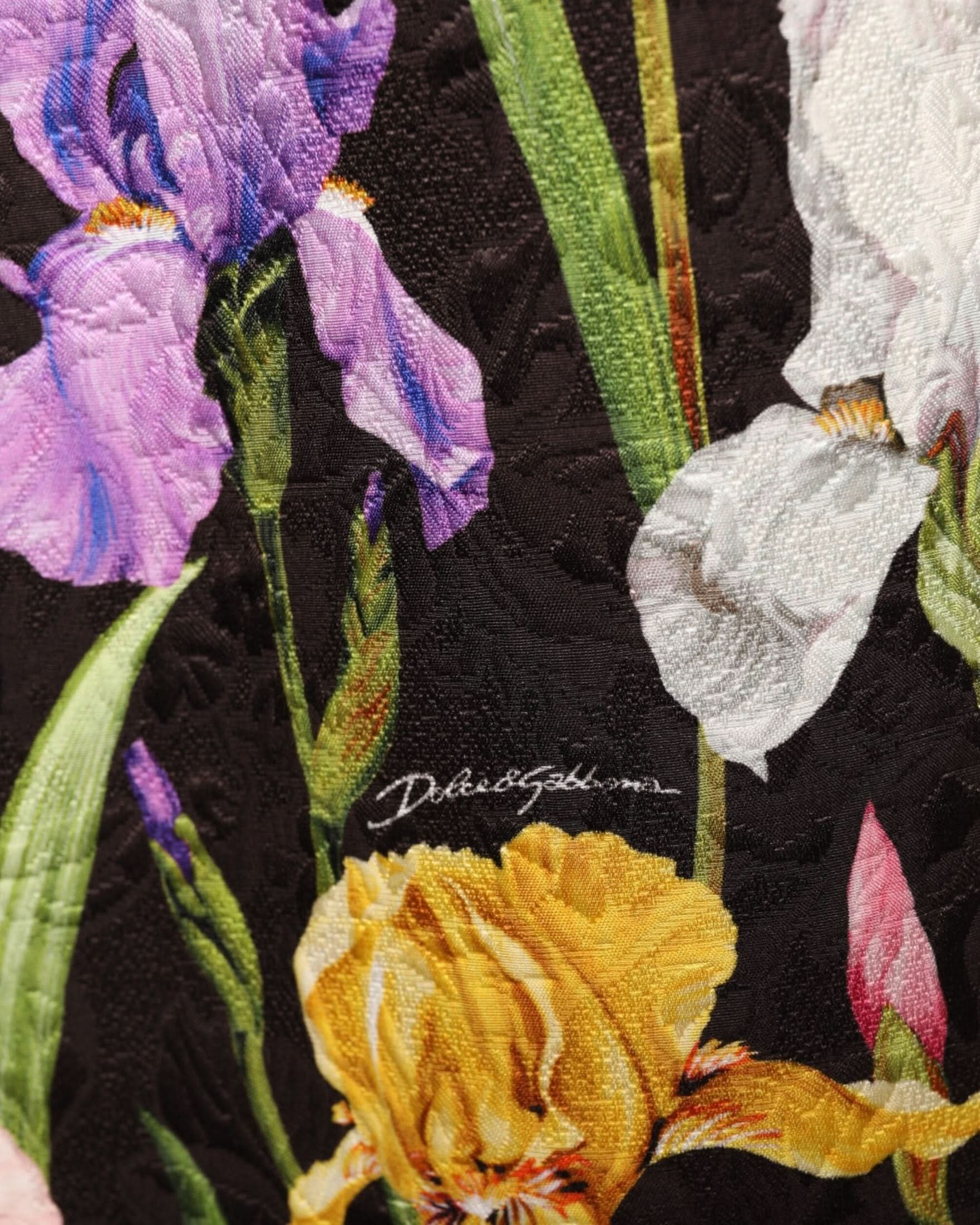 Dolce & Gabbana Black Floral Brocade A Line Mini Dress Dresses