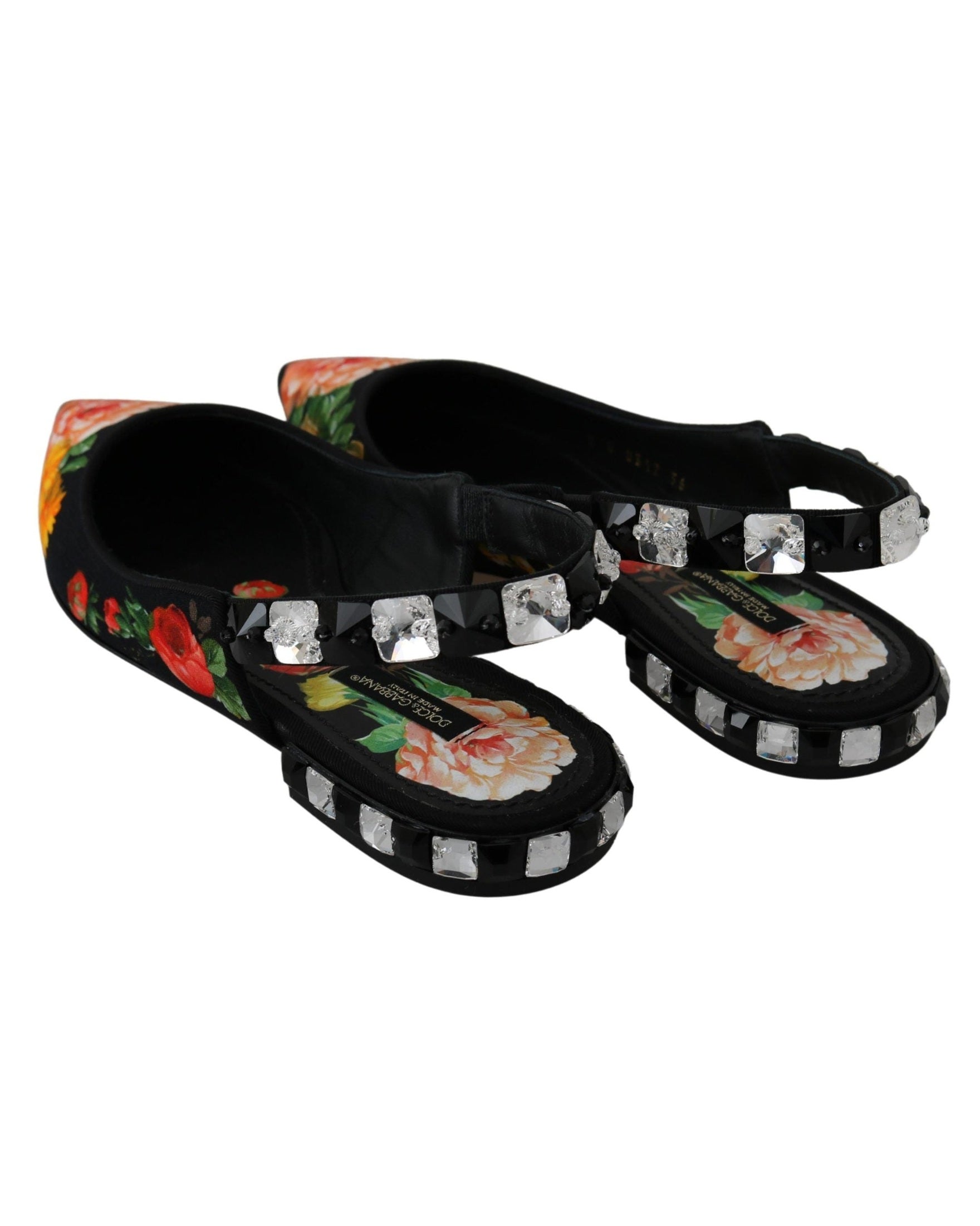 Dolce & Gabbana Black Floral Crystal Slingbacks Flats Flats