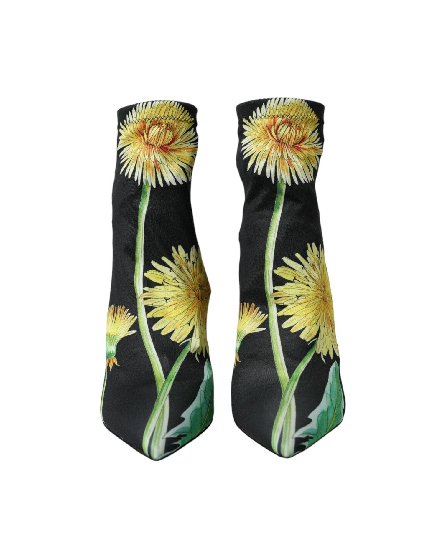 Dolce & Gabbana Black Floral Jersey Stretch Ankle Boots Shoes Boots