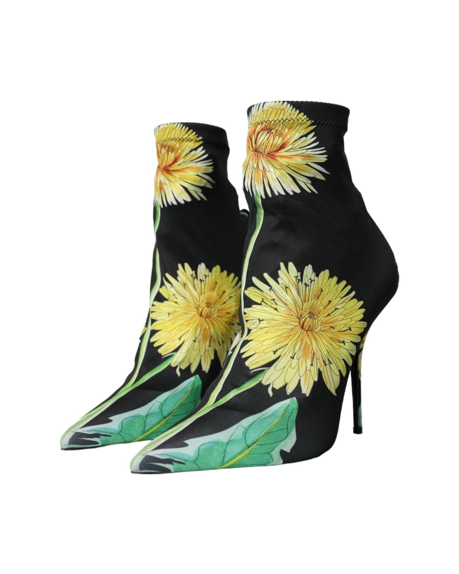 Dolce & Gabbana Black Floral Jersey Stretch Ankle Boots Shoes Boots