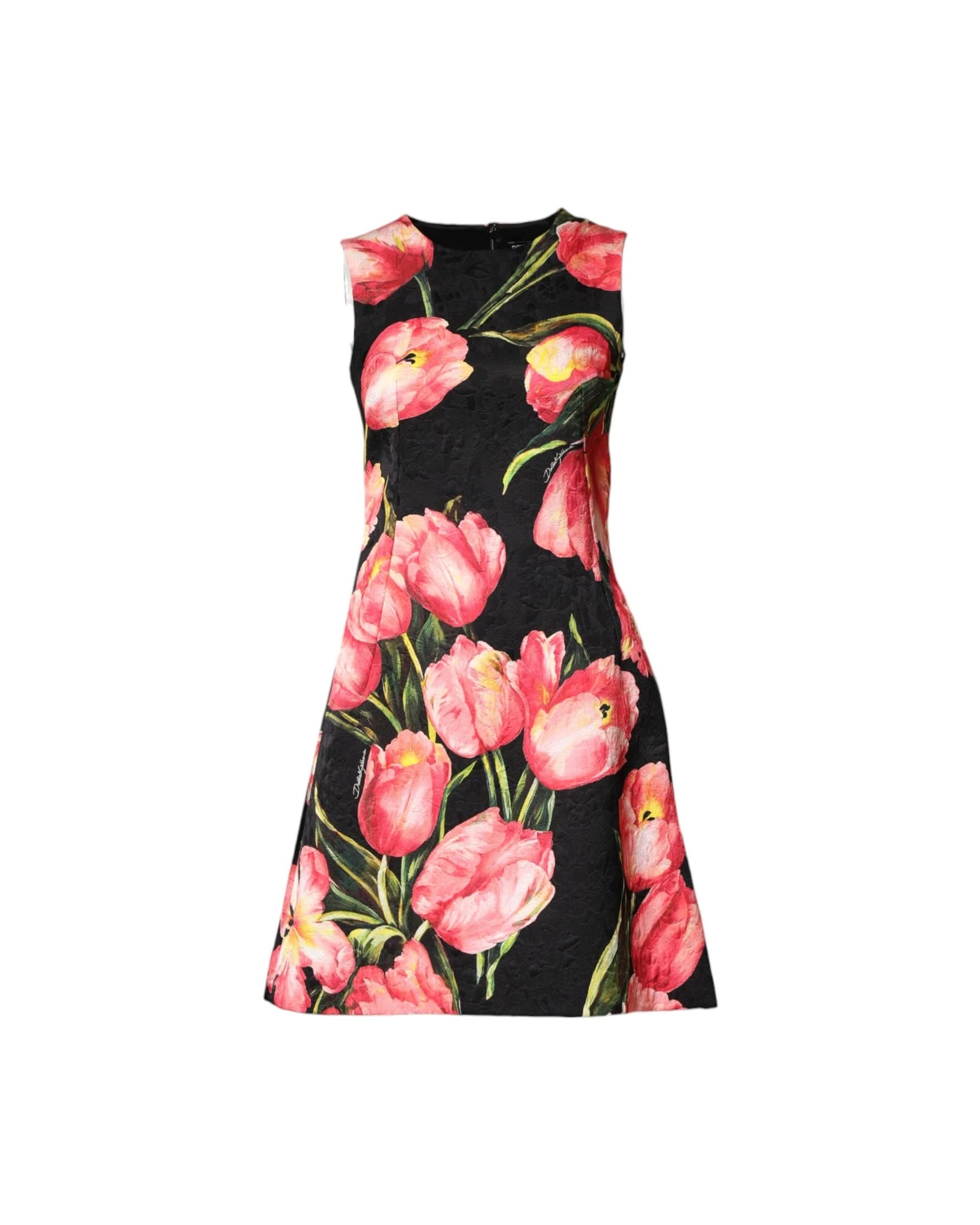 Dolce & Gabbana Black Floral Print Viscose A Line Mini Dress Dresses