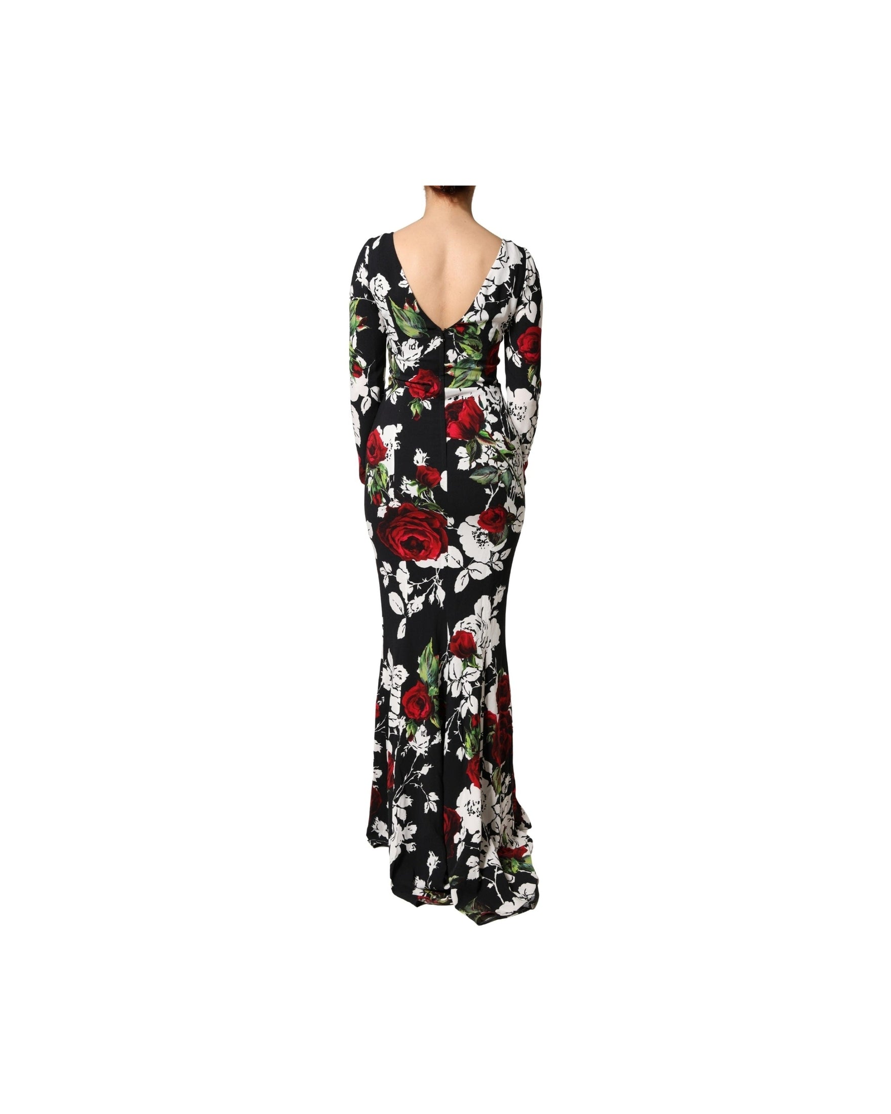 Dolce & Gabbana Black Floral Viscose Bodycon Long Gown Dress Glam Steals