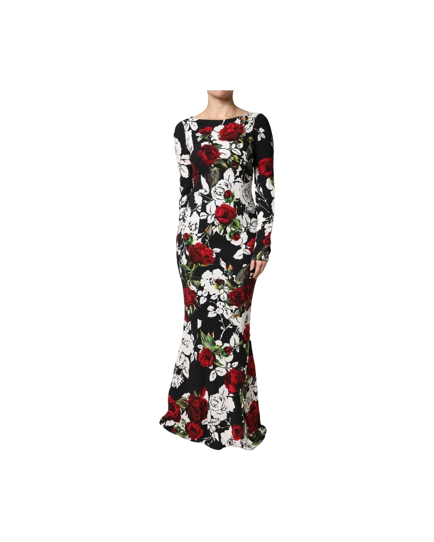 Dolce & Gabbana Black Floral Viscose Bodycon Long Gown Dress