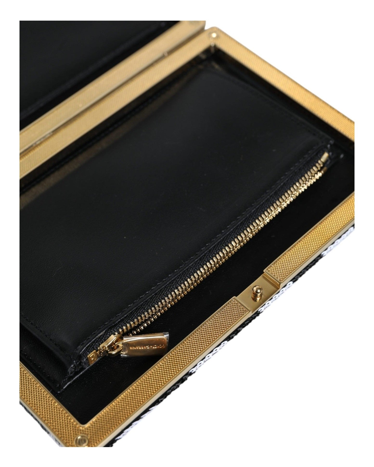 Dolce & Gabbana Frame Clutch Evening Party Purse Black White Gold Bag Glam Steals
