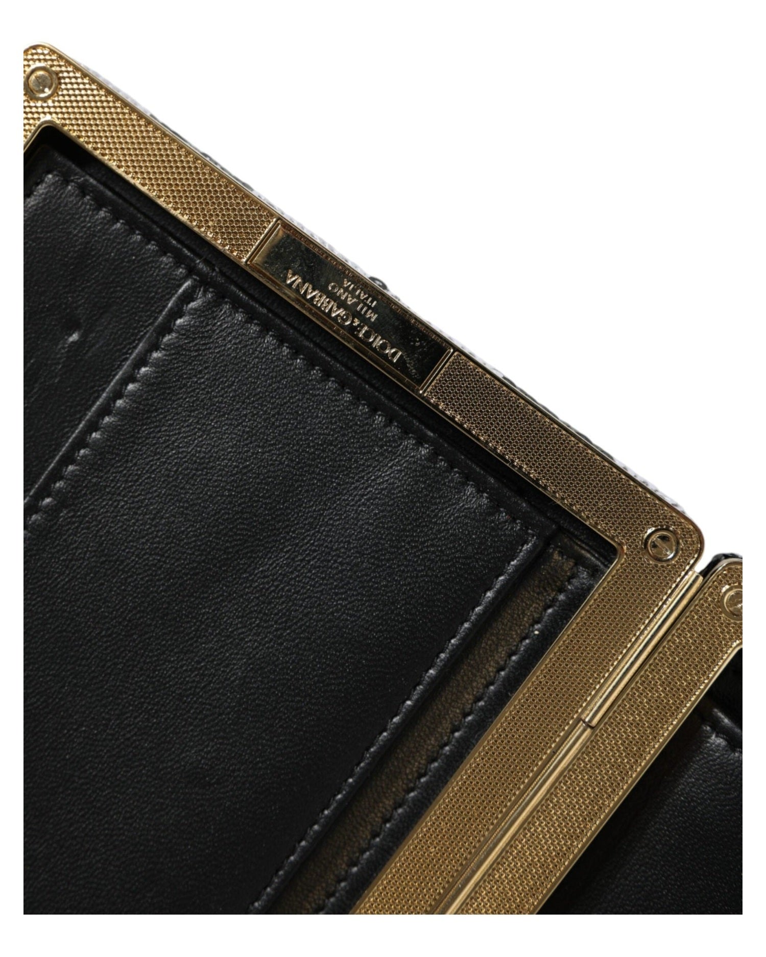 Dolce & Gabbana Frame Clutch Evening Party Purse Black White Gold Bag Glam Steals