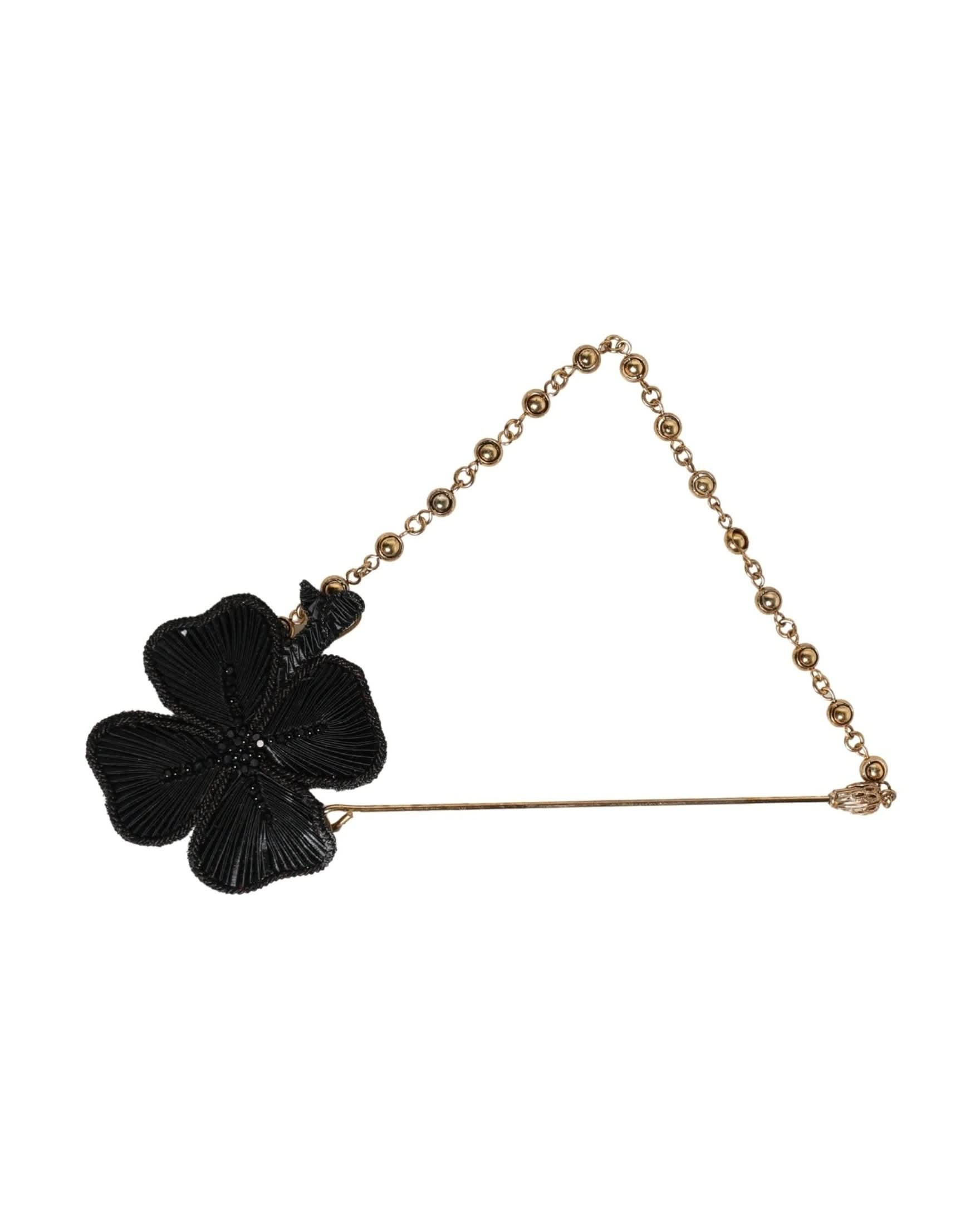 Dolce & Gabbana Black Gold Brass Crystal Chain Lapel Pin Brooch Glam Steals