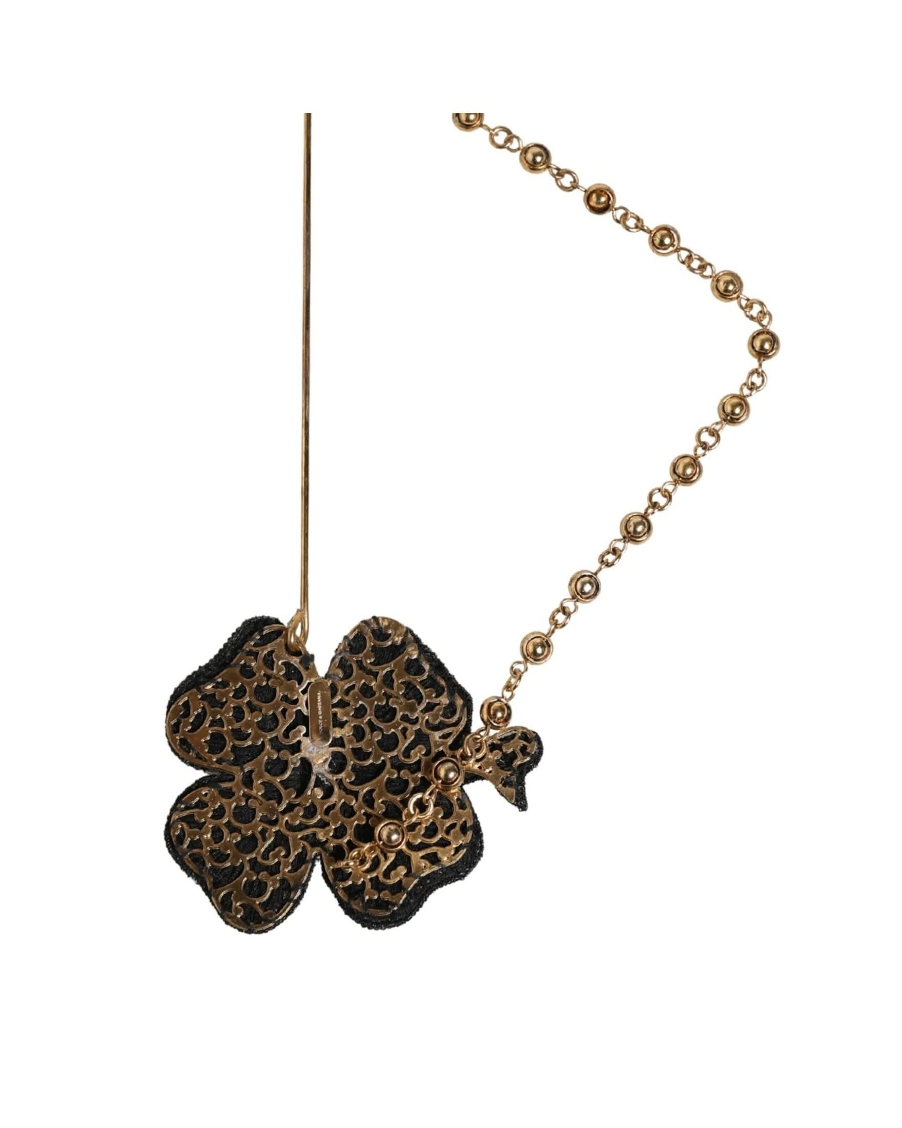 Dolce & Gabbana Black Gold Brass Crystal Chain Lapel Pin Brooch Glam Steals