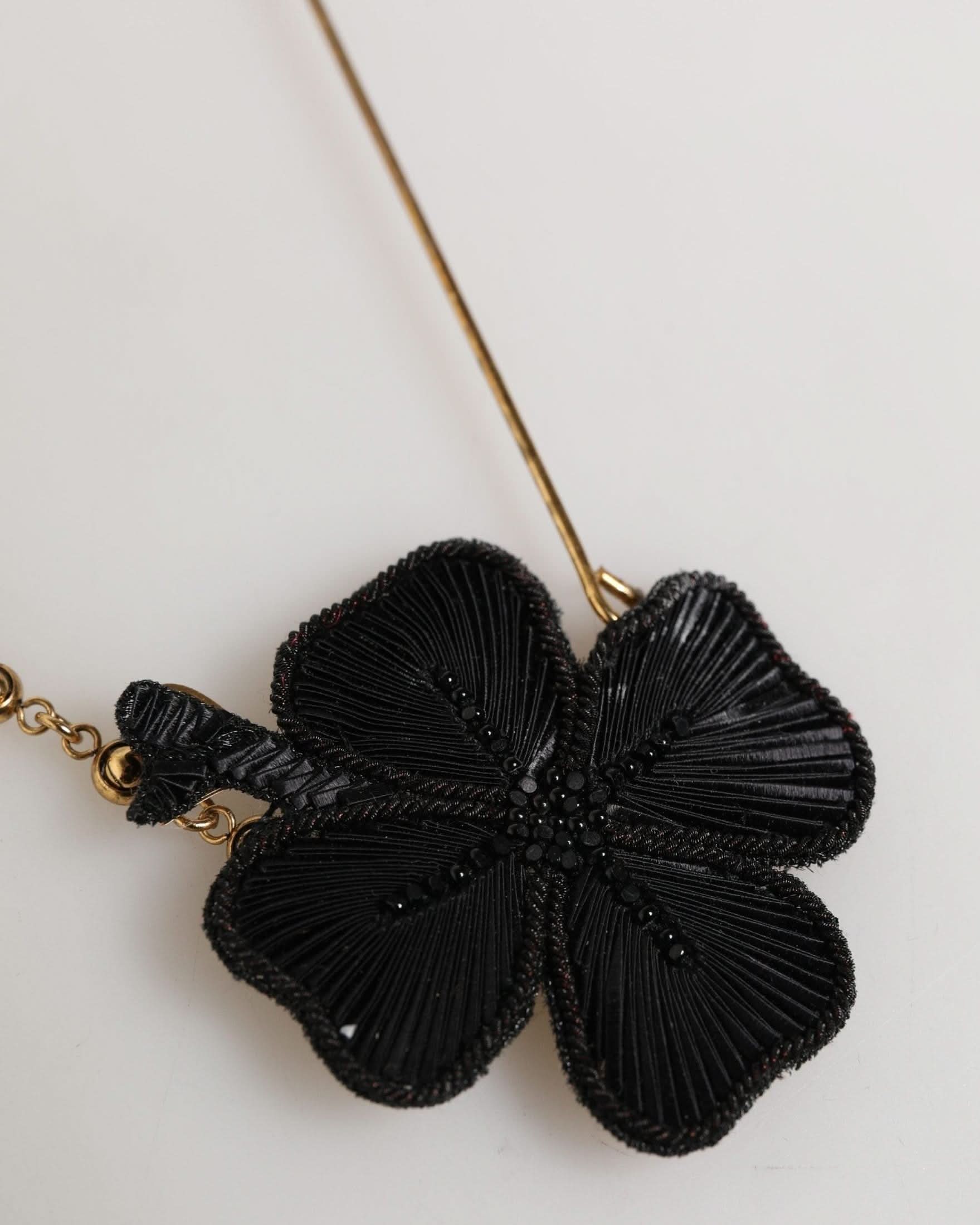 Dolce & Gabbana Black Gold Brass Crystal Chain Lapel Pin Brooch Glam Steals