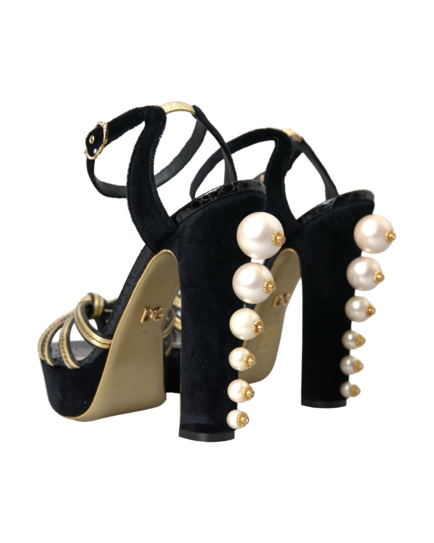 Dolce & Gabbana Black Gold Embellished Heels Sandals Shoes Glam Steals