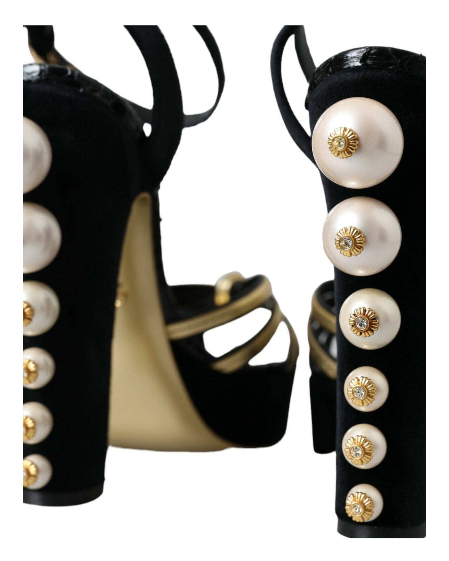 Dolce & Gabbana Black Gold Embellished Heels Sandals Shoes Glam Steals
