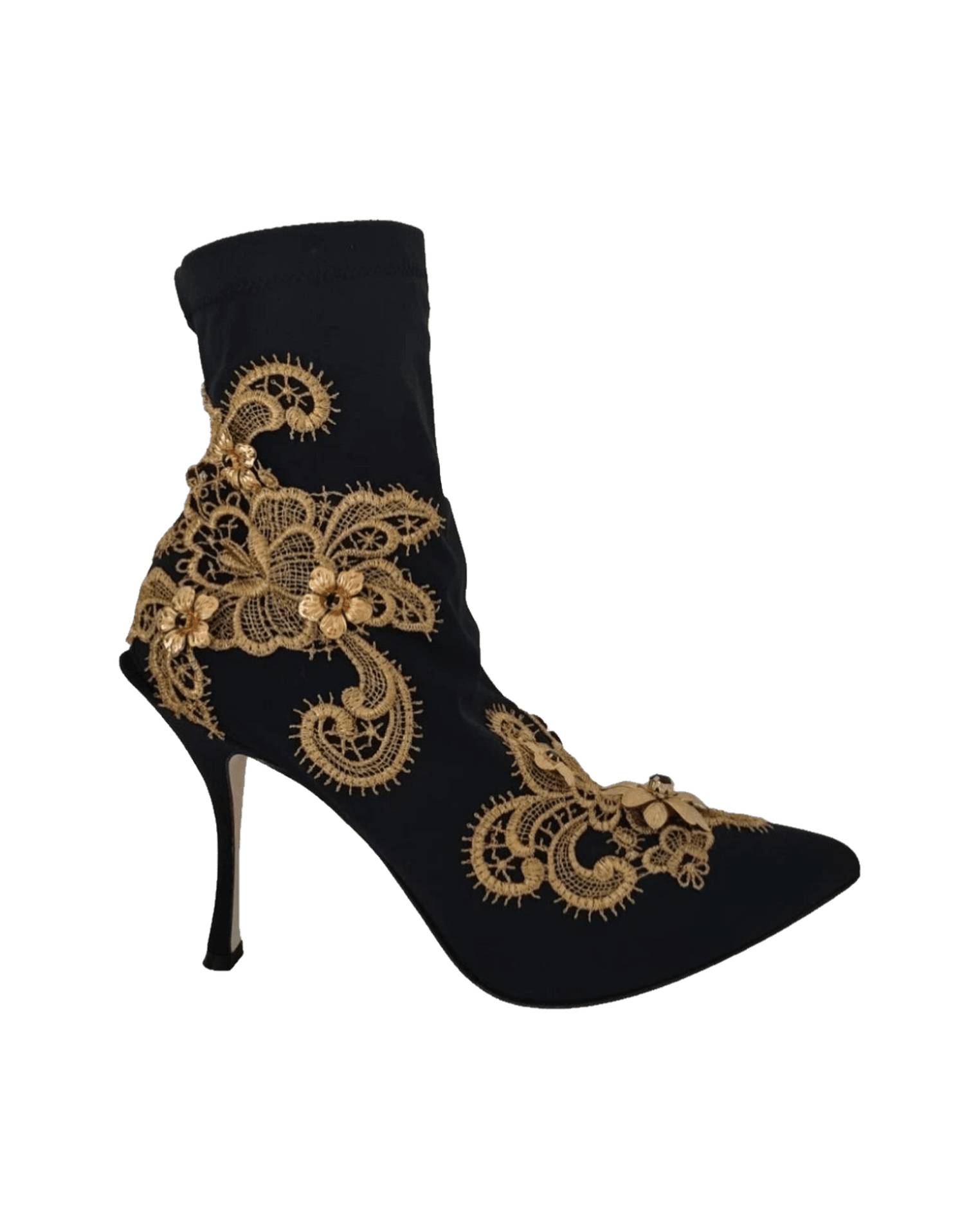 Dolce & Gabbana Black Gold Embroidery Crystal Boots Shoes Glam Steals