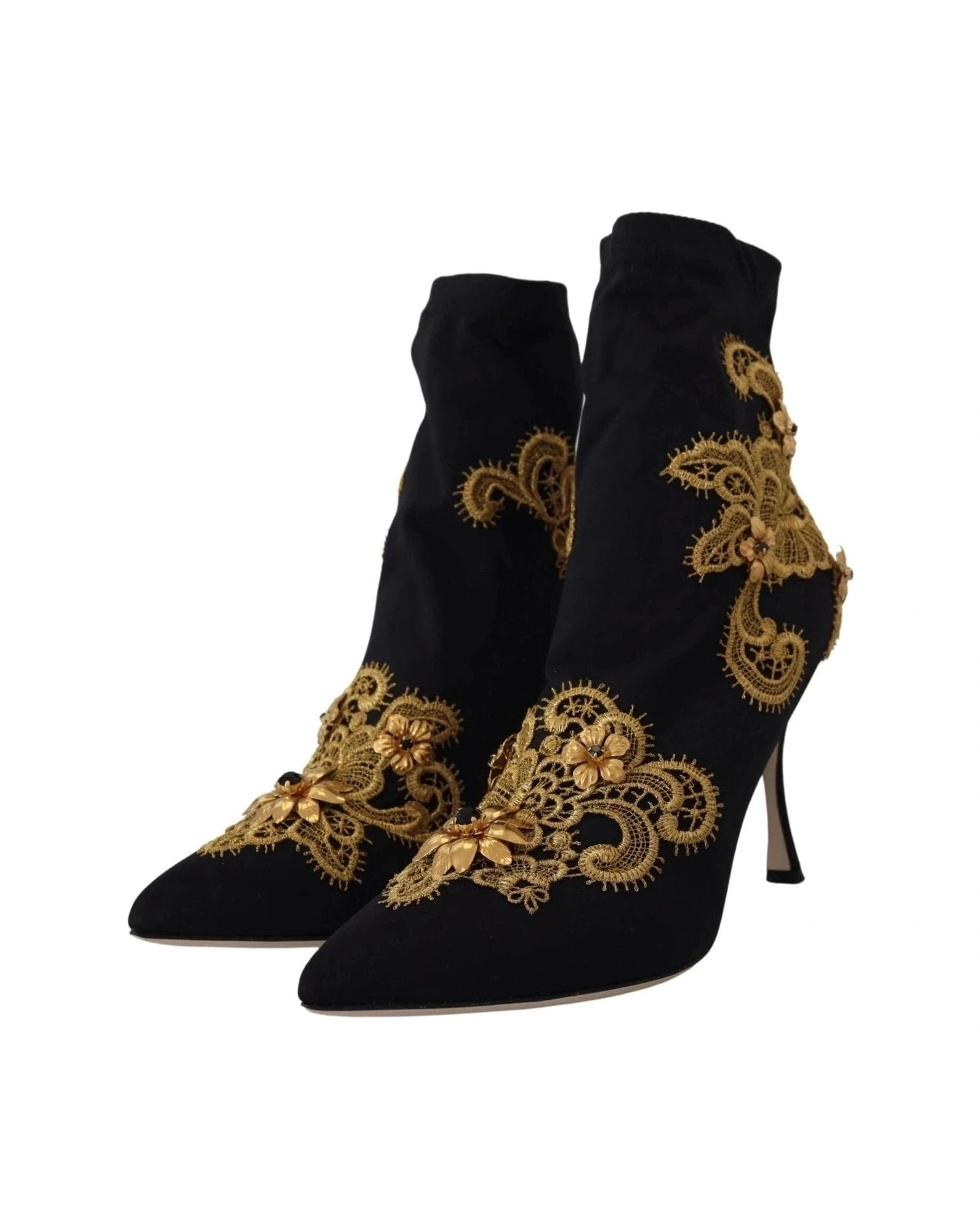 Dolce & Gabbana Black Gold Embroidery Crystal Boots Shoes Glam Steals