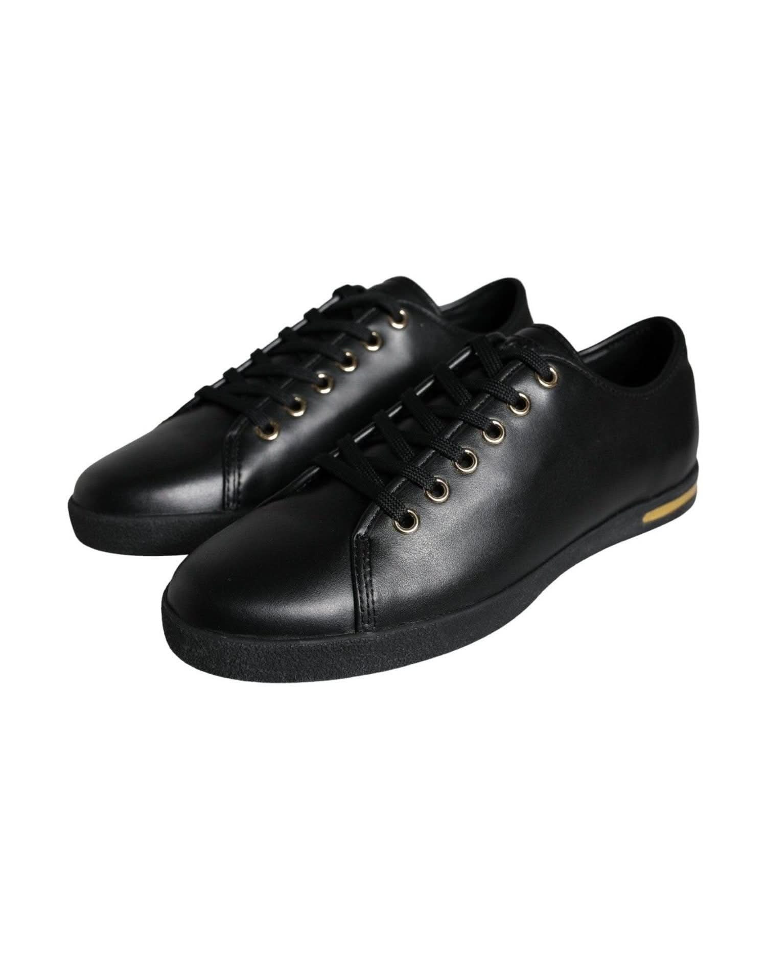 Dolce & Gabbana Black Gold Leather Classic Sneakers Shoes Sneakers