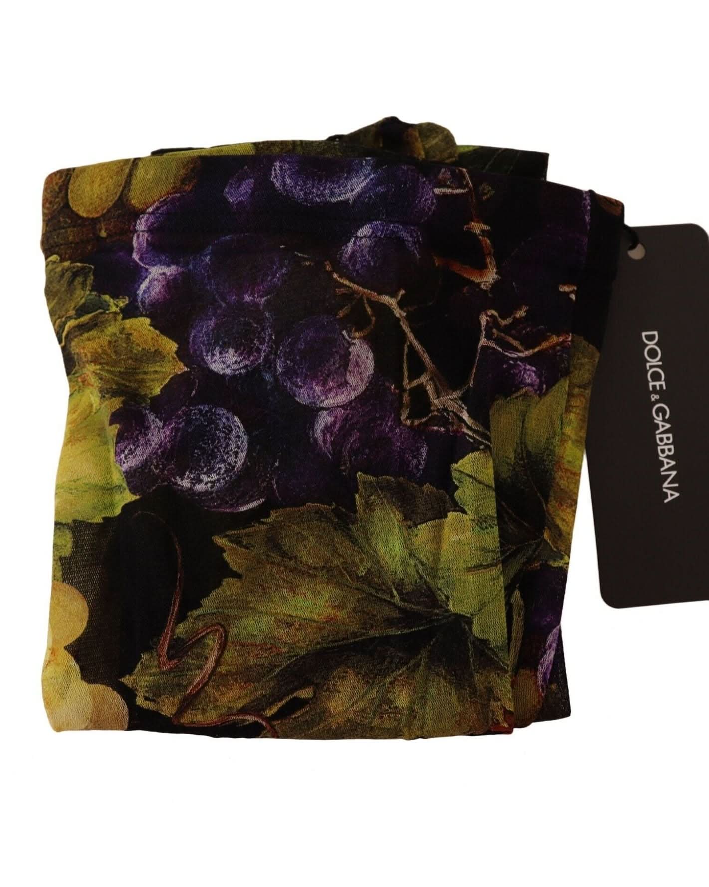 Dolce & Gabbana Black Grapes Print Stockings Tights Leggings